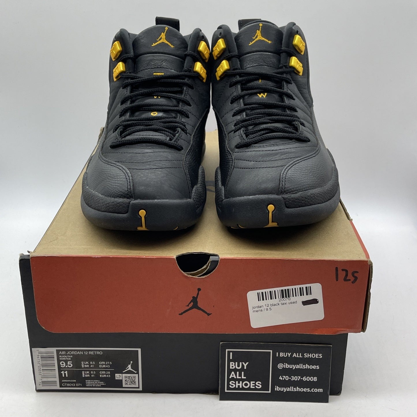 Size 9.5 - Jordan 12 Retro Mid Black Taxi Yellow Leather (CT8013-071)