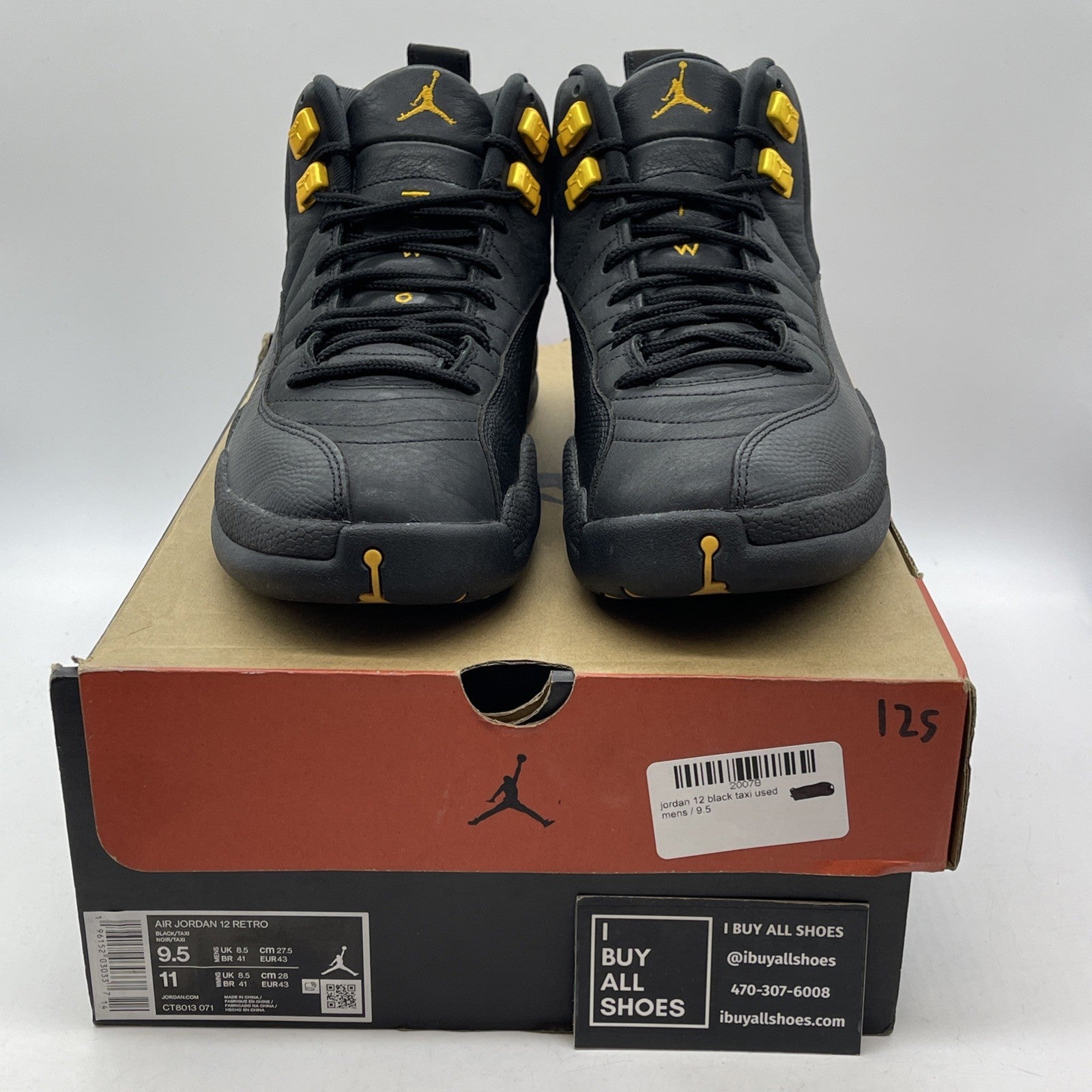 Size 9.5 - Jordan 12 Retro Mid Black Taxi Yellow Leather (CT8013-071)