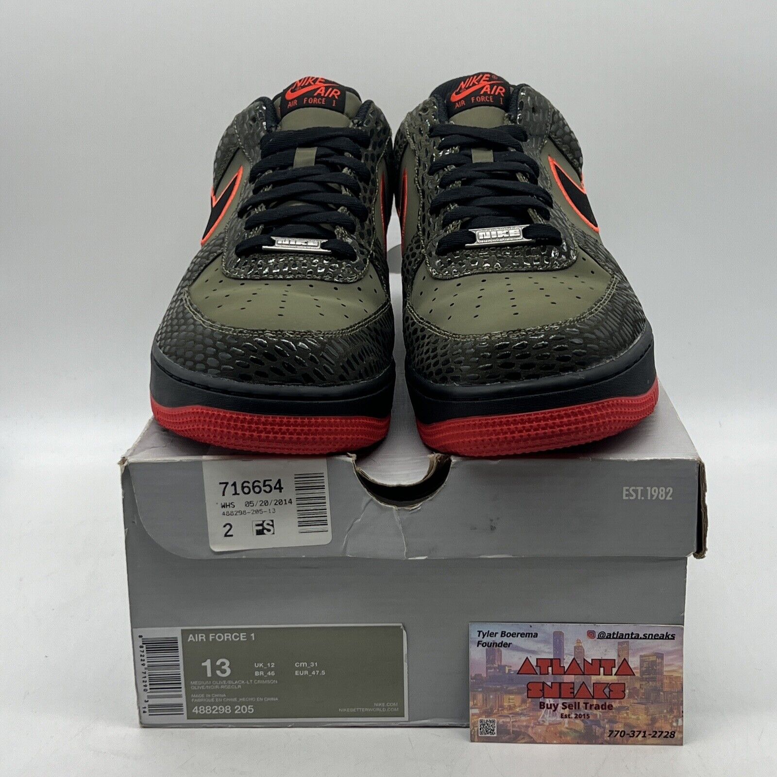 Size 13 - Nike Air Force 1 Scales Green Black Red Suede Leather (488298-205)