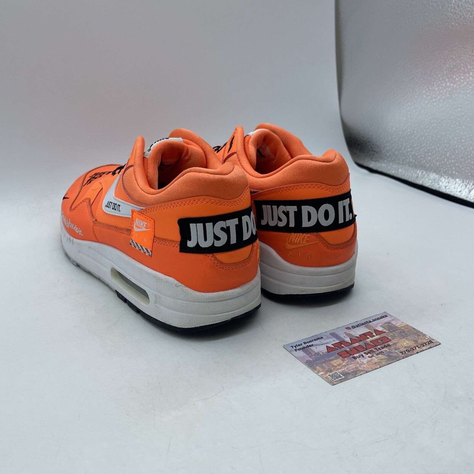 Size 9.5 - Nike Air Max 1 Just Do It Orange Leather Suede Black (AQ1021-800)