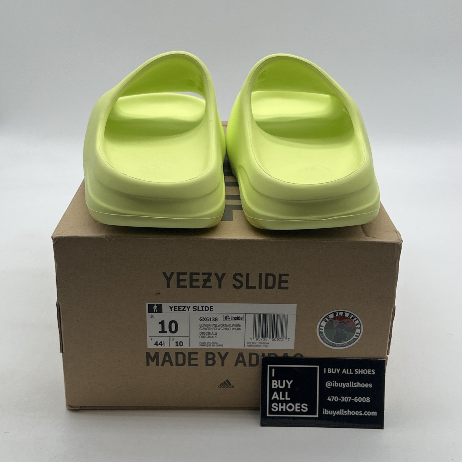 Size 10 - Adidas Yeezy Men's Slides Glow Green (GX6138)
