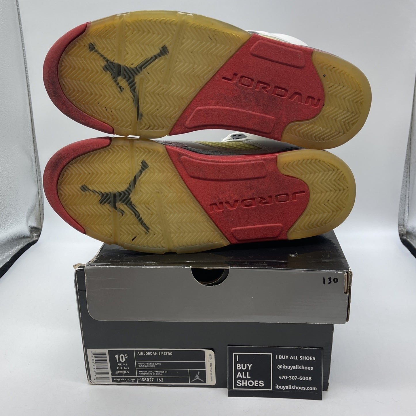 Size 10.5 - Air Jordan 5 Retro 2006 Fire Red White Leather (136027-162)