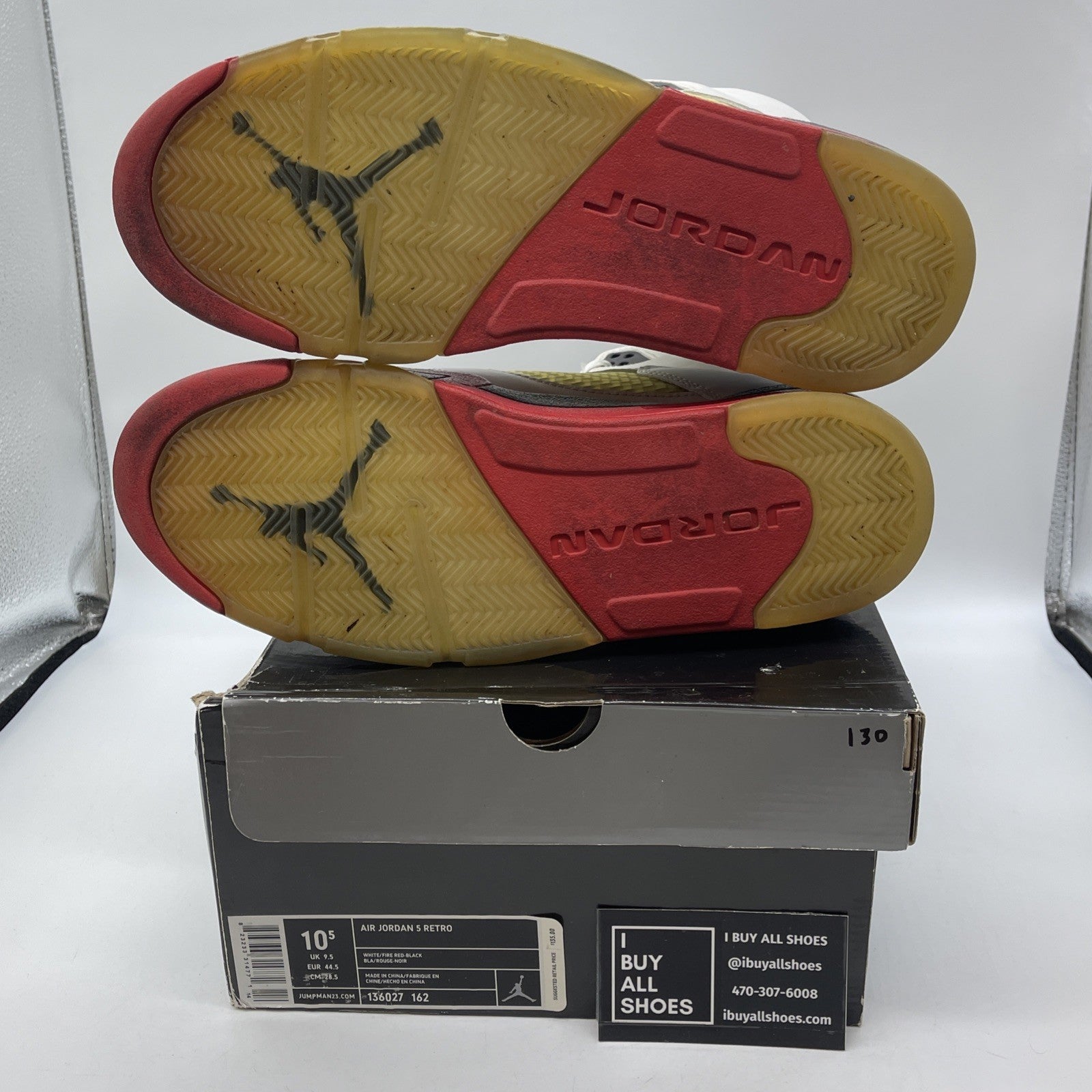 Size 10.5 - Air Jordan 5 Retro 2006 Fire Red White Leather (136027-162)