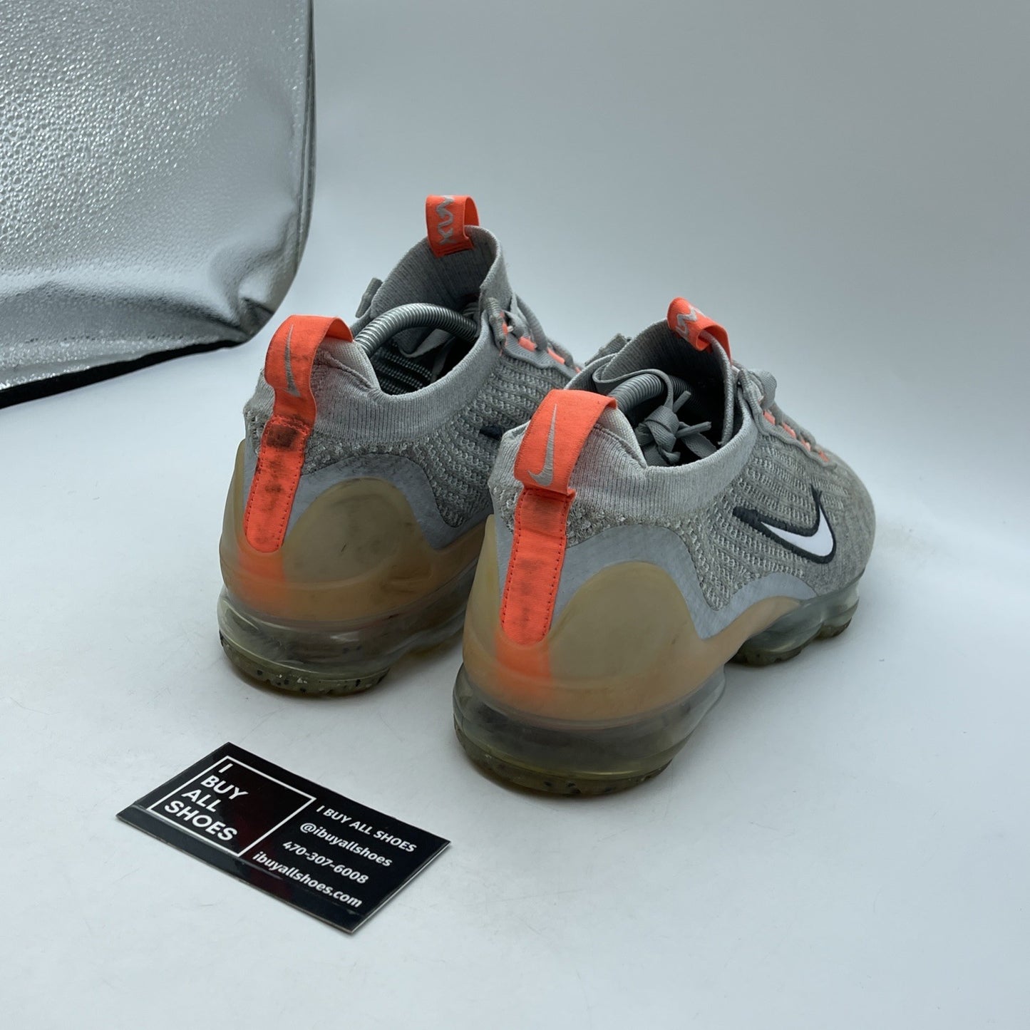 Size 9.5 - Nike Air VaporMax 2021 Flyknit Grey Fog Bright Mango