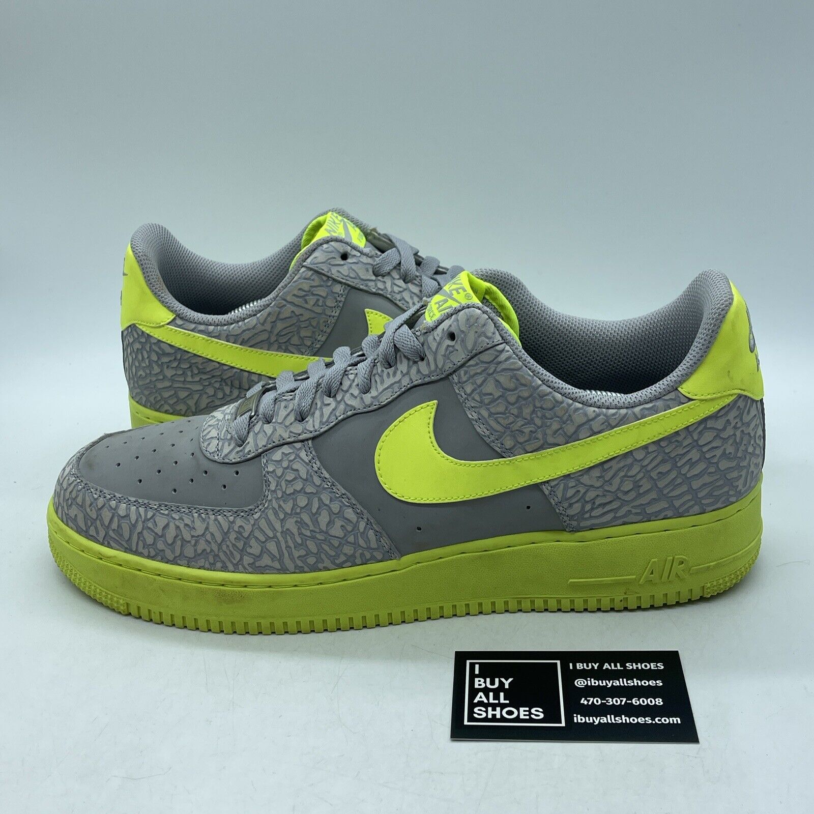 Size 13 - Nike Air Force 1 Low Elephant Volt Neon Green Grey Suede (488298-041)
