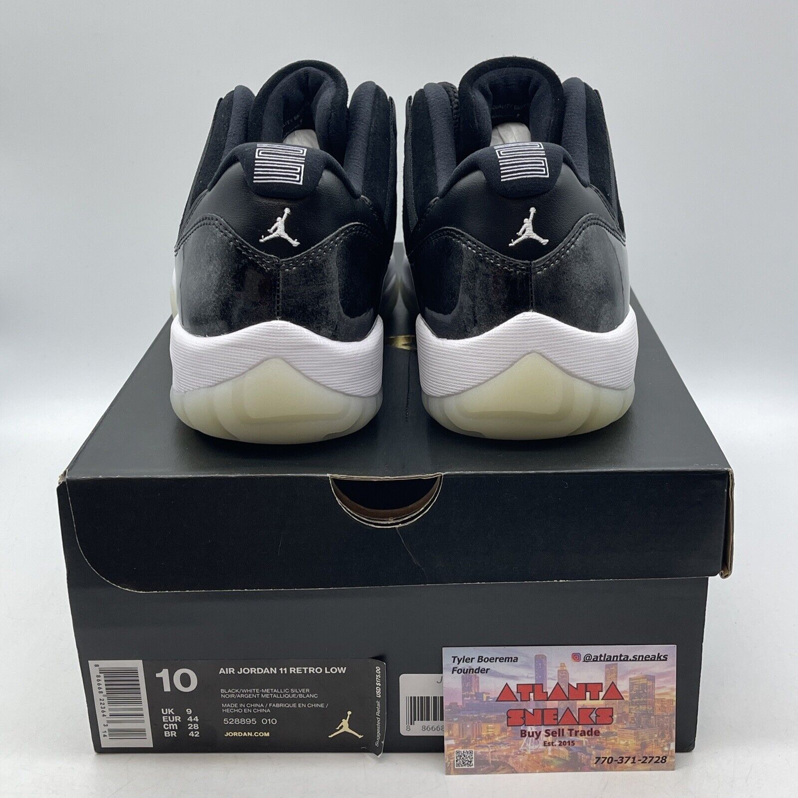 Size 10 - Air Jordan 11 Retro Low Barons Black White Grey  Leather (528895-010)