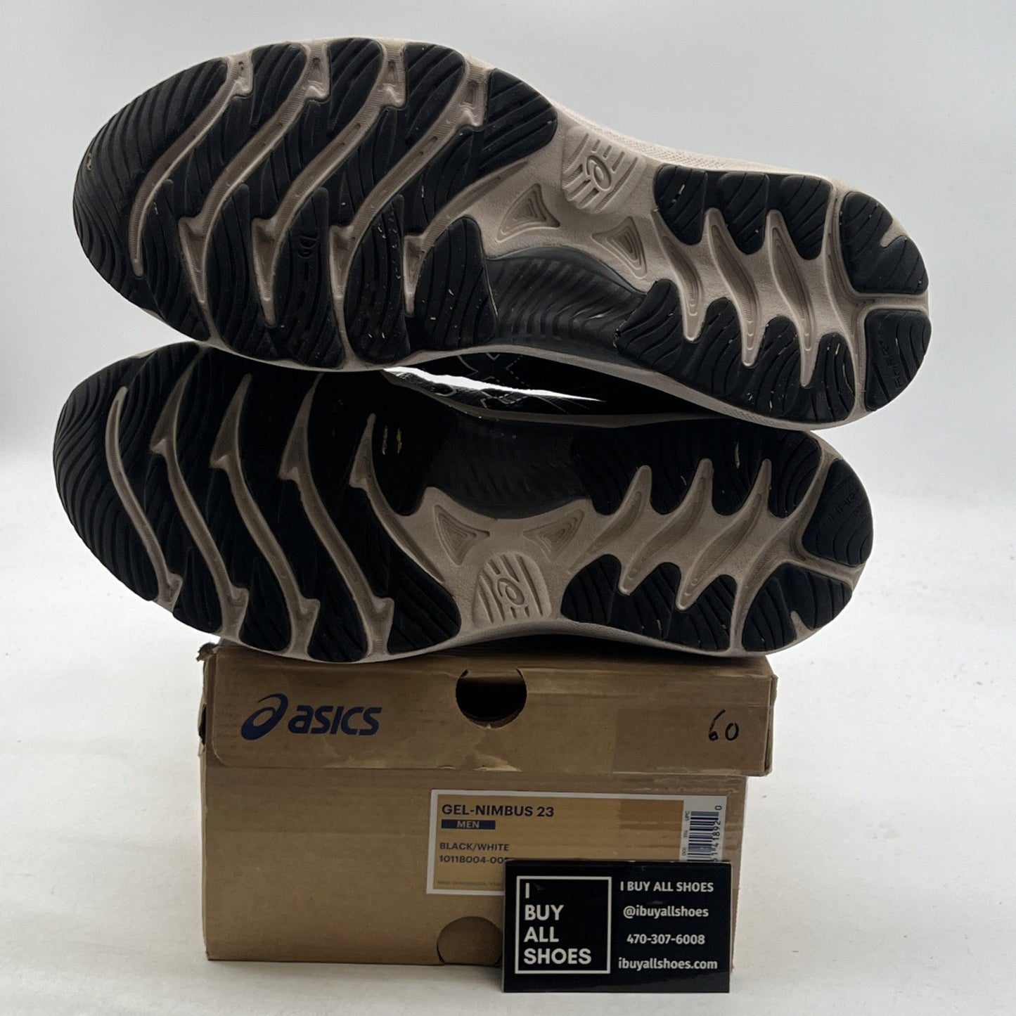 Size 11.5 - Asics Gel Nimbus 23 Black White (1011B004-001)