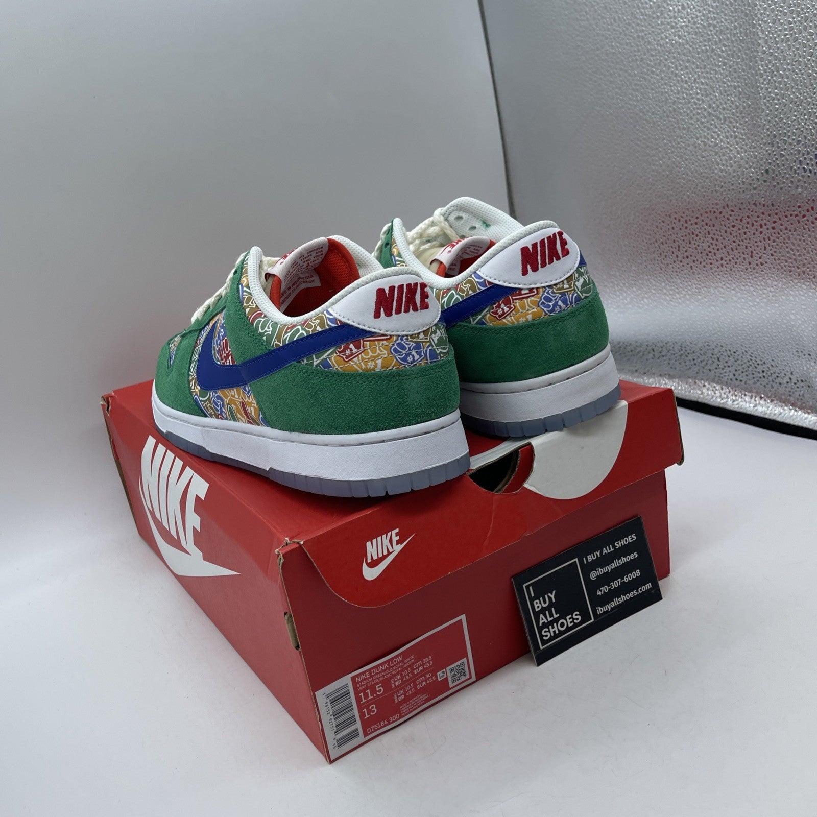 Size 11.5 - Nike Dunk Low Foam Finger Green Suede Lethe (DZ5184-300)
