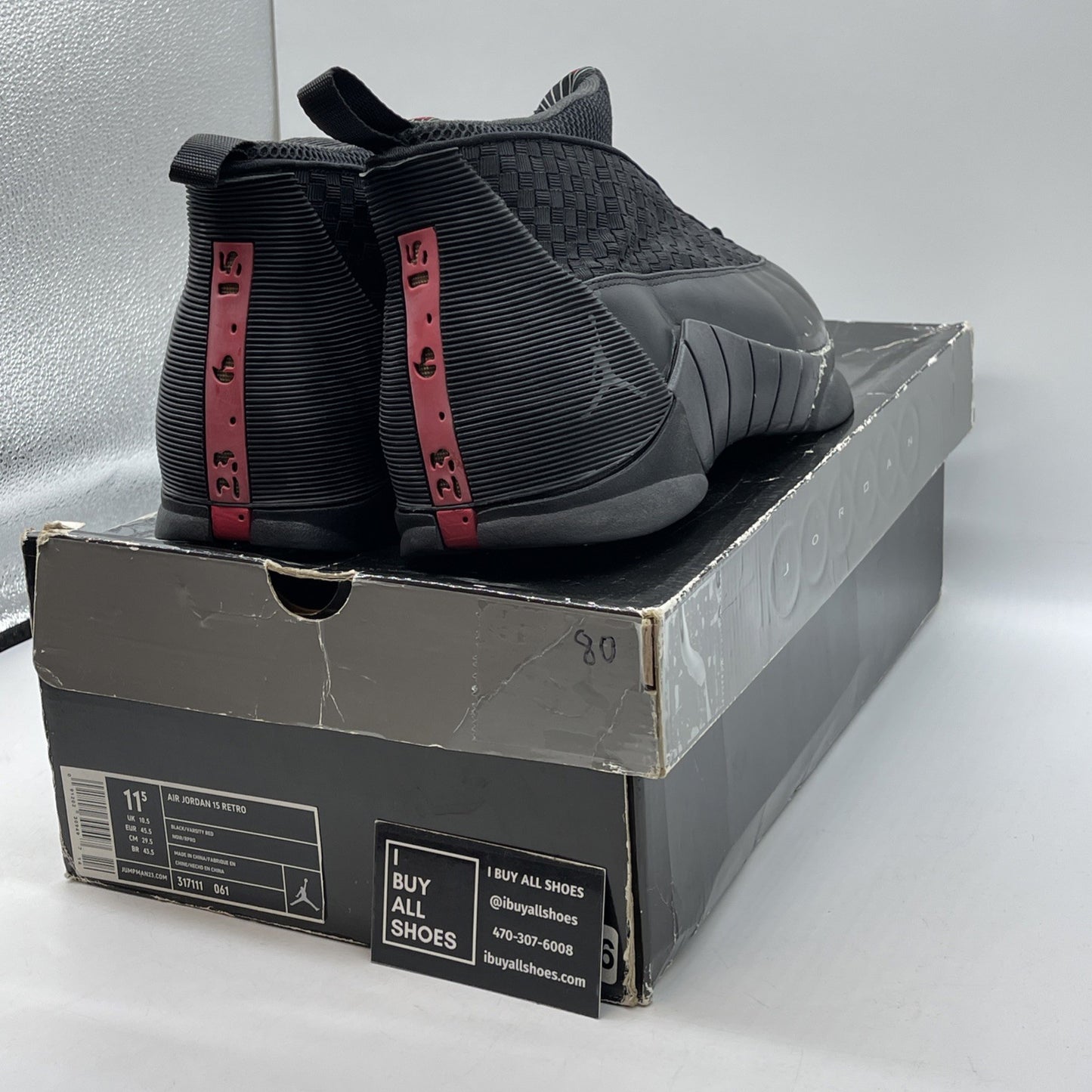 Size 11.5 - Air Jordan 15 Retro 2007 Stealth Black Leather (317111-061)