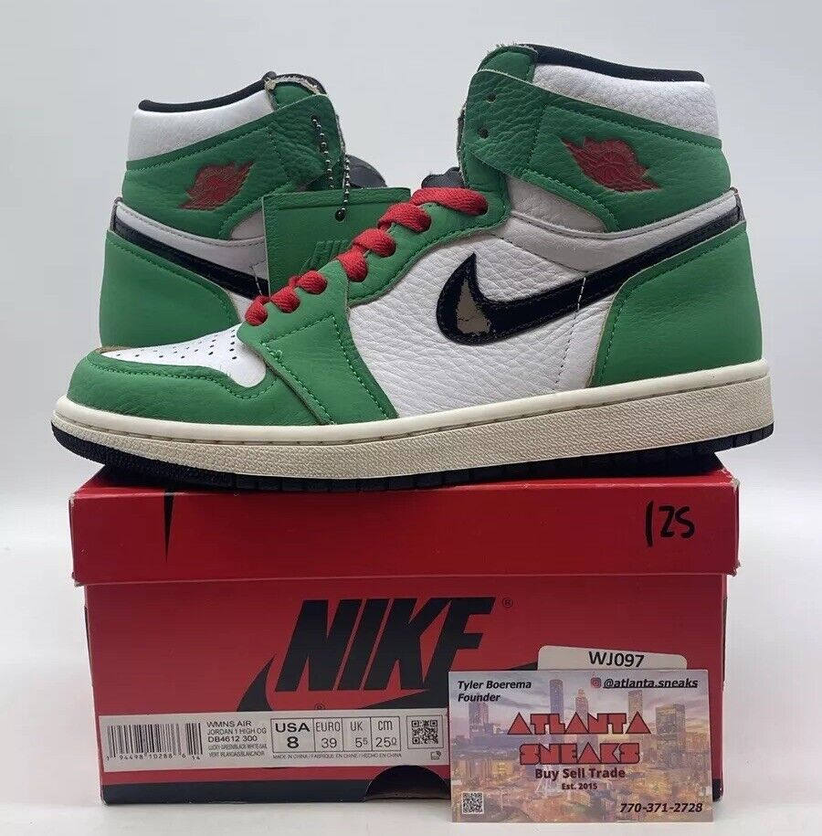 Size 8 - Air Jordan 1 Retro OG High Lucky Green W White Black Red (DB4612-300)