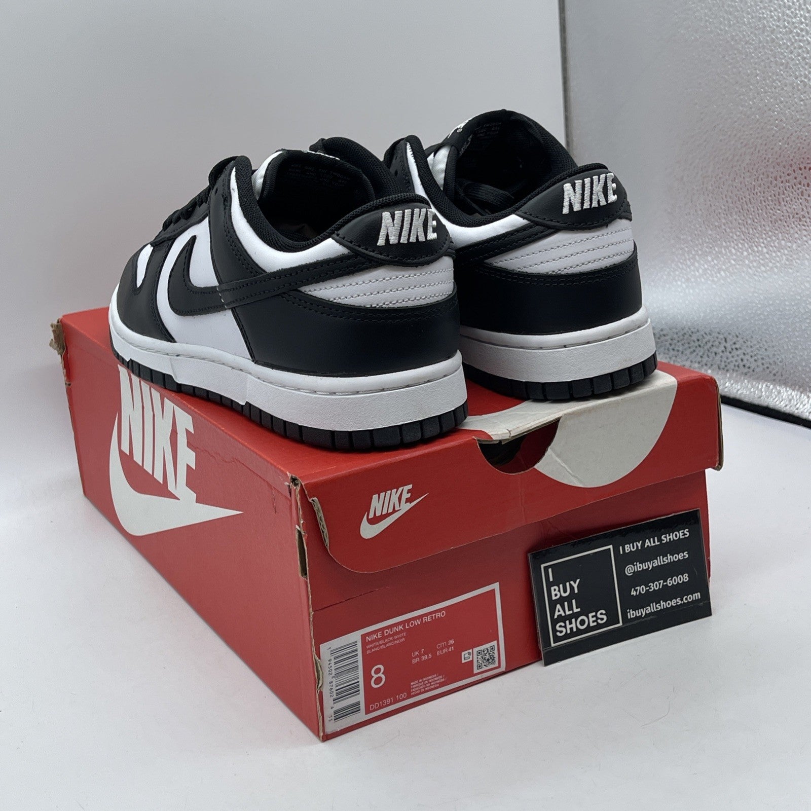 Size 8 - Nike Dunk Low Black White Leather (DD1391-100)