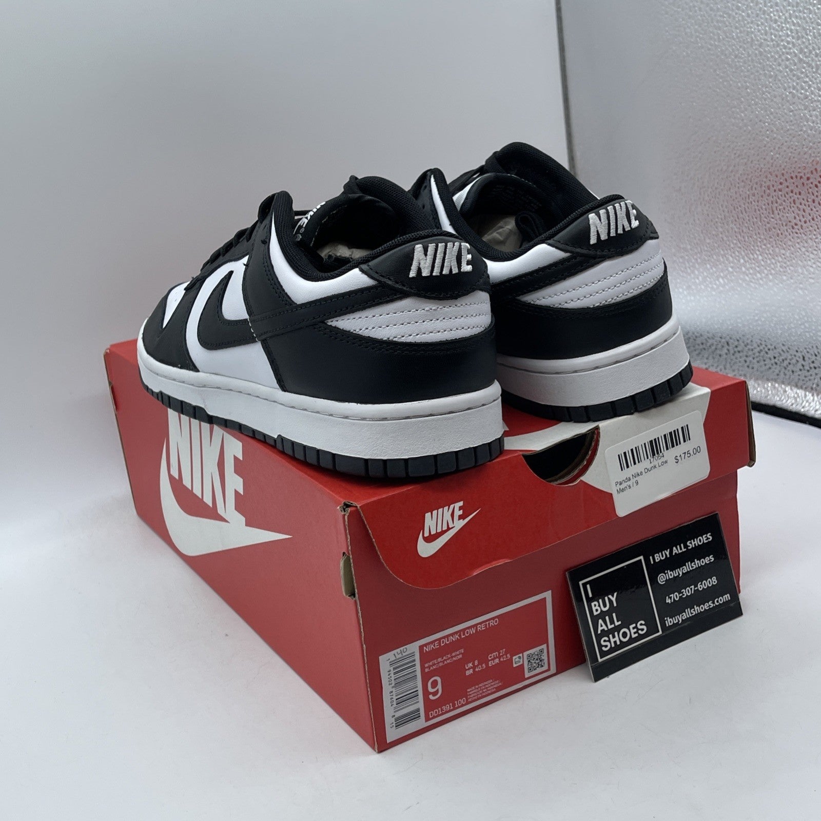 Size 9 - Nike Dunk Low Black White Leather (DD1391-100)