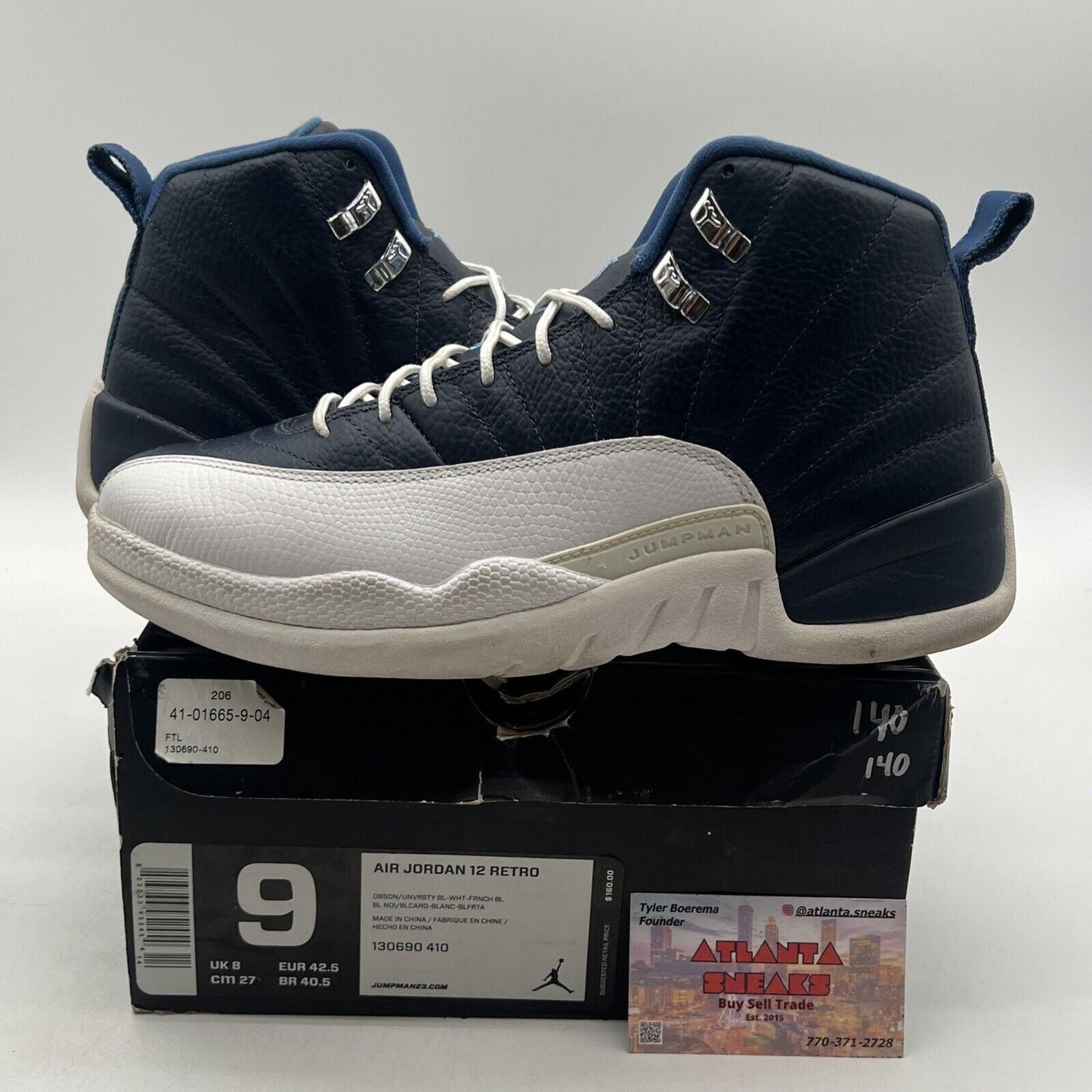 Size 9 - Air Jordan 12 Retro 2012 Obsidian White Navy Leather (130690-410)