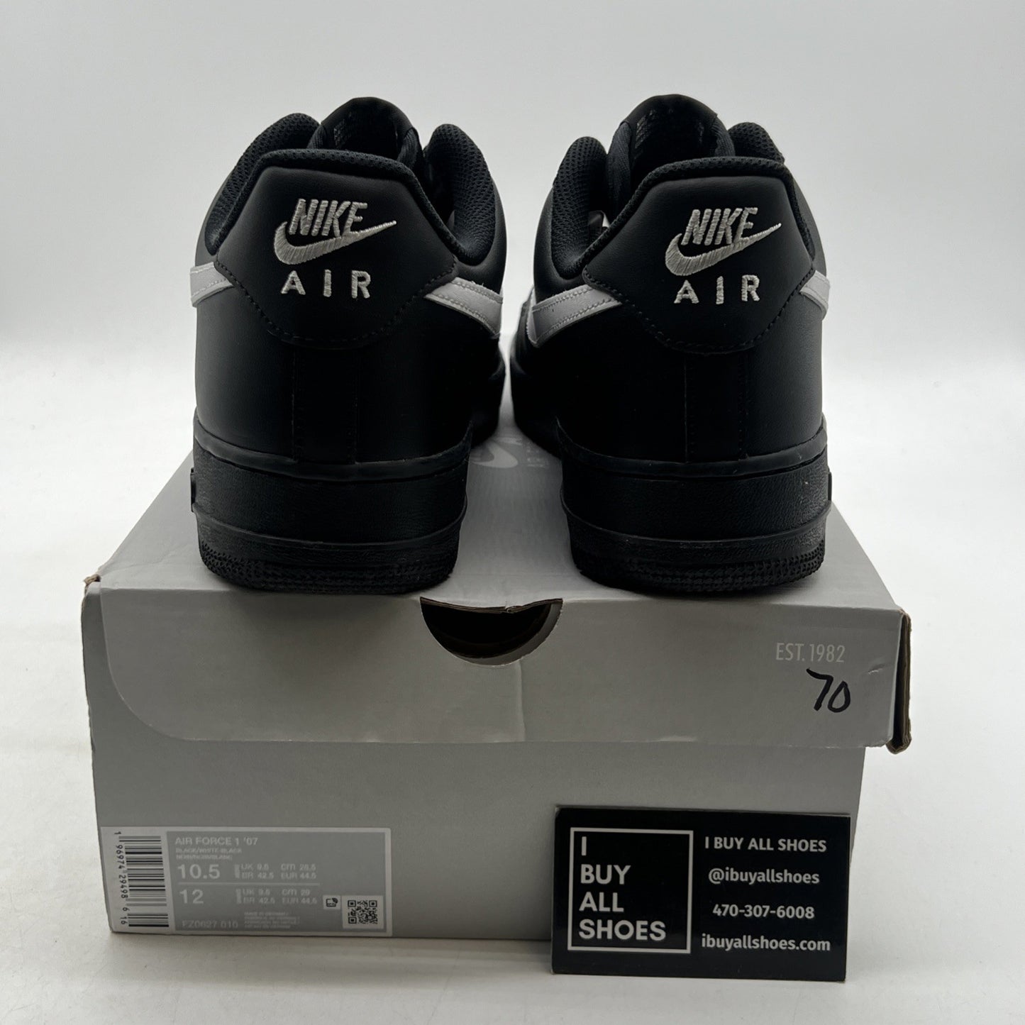 Size 10.5 - Nike Air Force 1 '07 Black White (FZ0627-010)