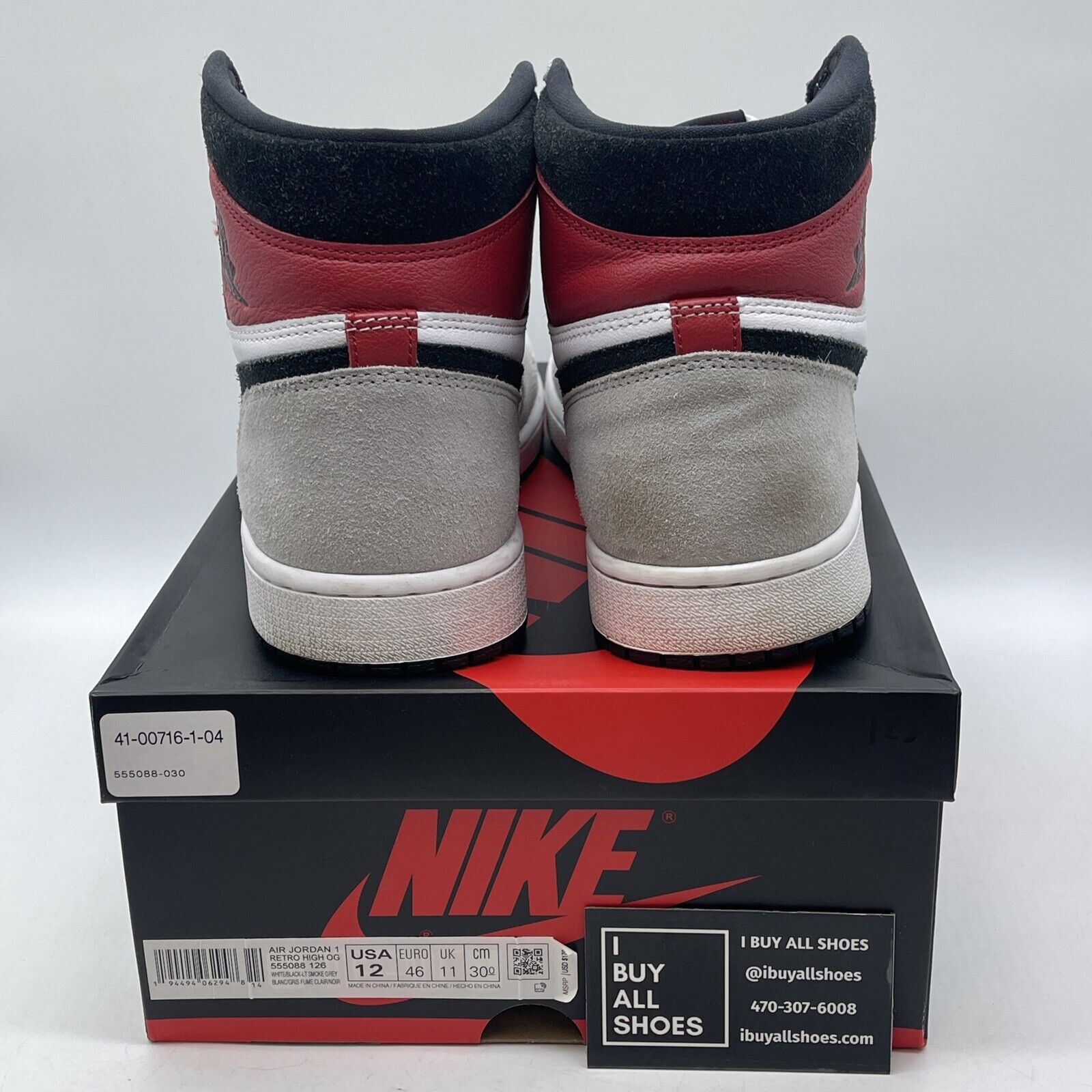 Size 12 - Jordan 1 Retro High OG Smoke Gray Red Suede Leather (555088-126)