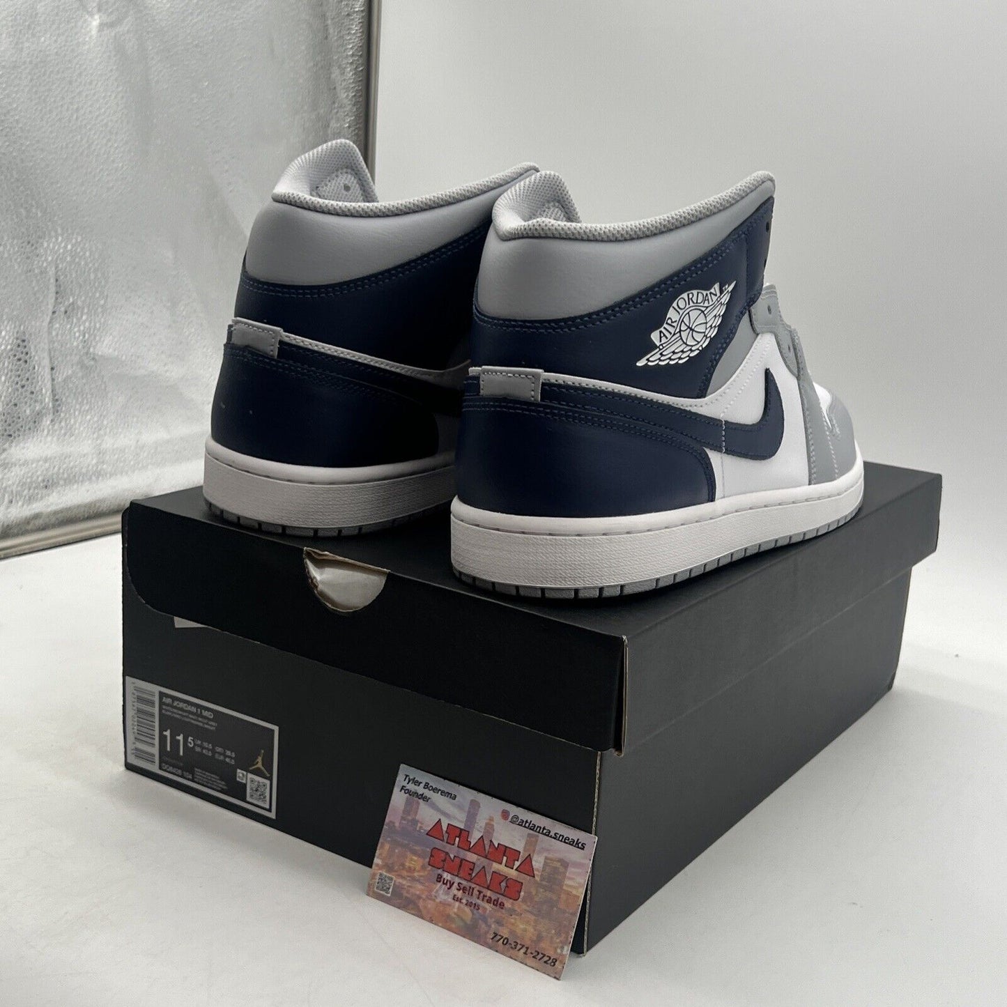 Size 11.5 - Air Jordan 1 Mid Wolf Grey Midnight Navy (DQ8426-104)