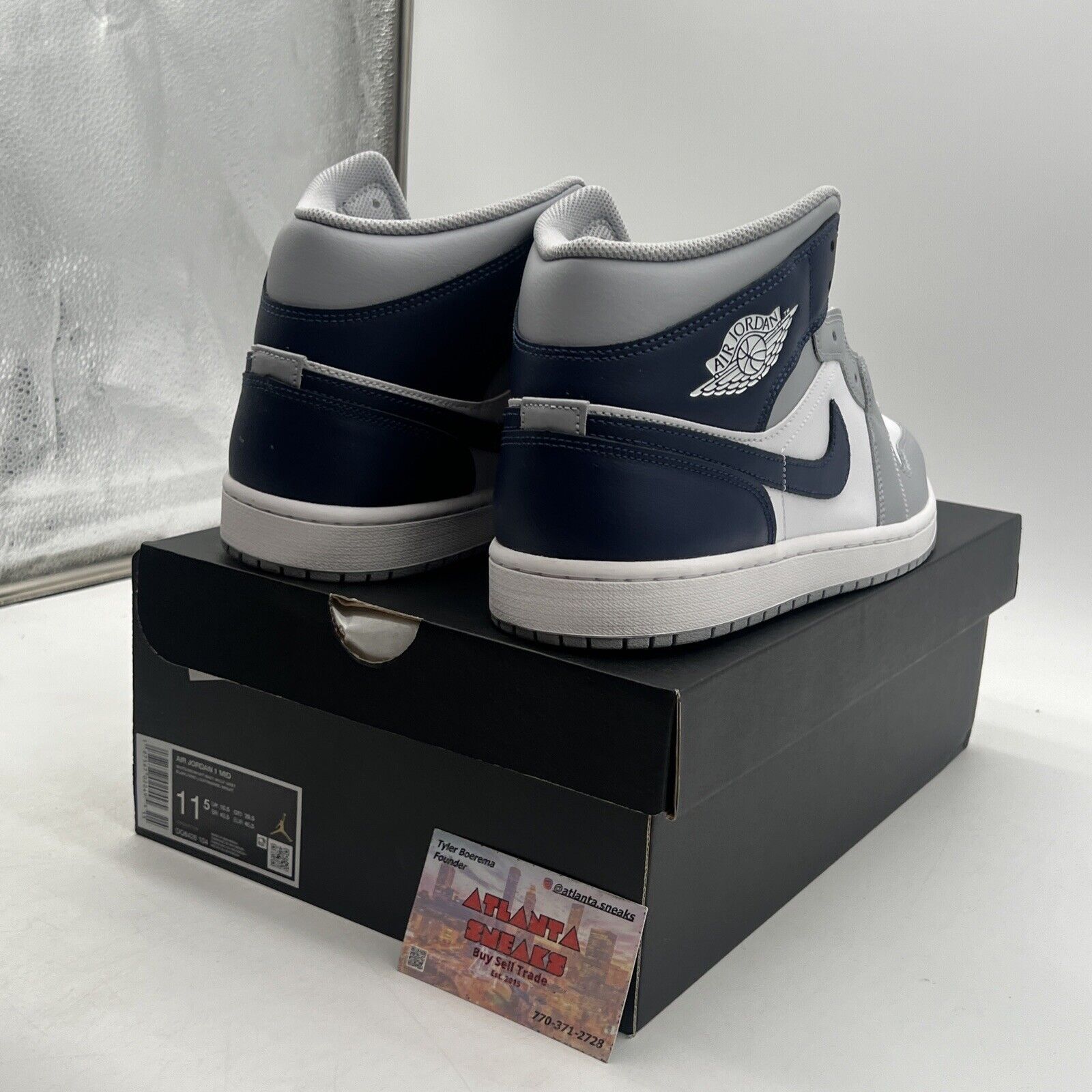 Size 11.5 - Air Jordan 1 Mid Wolf Grey Midnight Navy (DQ8426-104)
