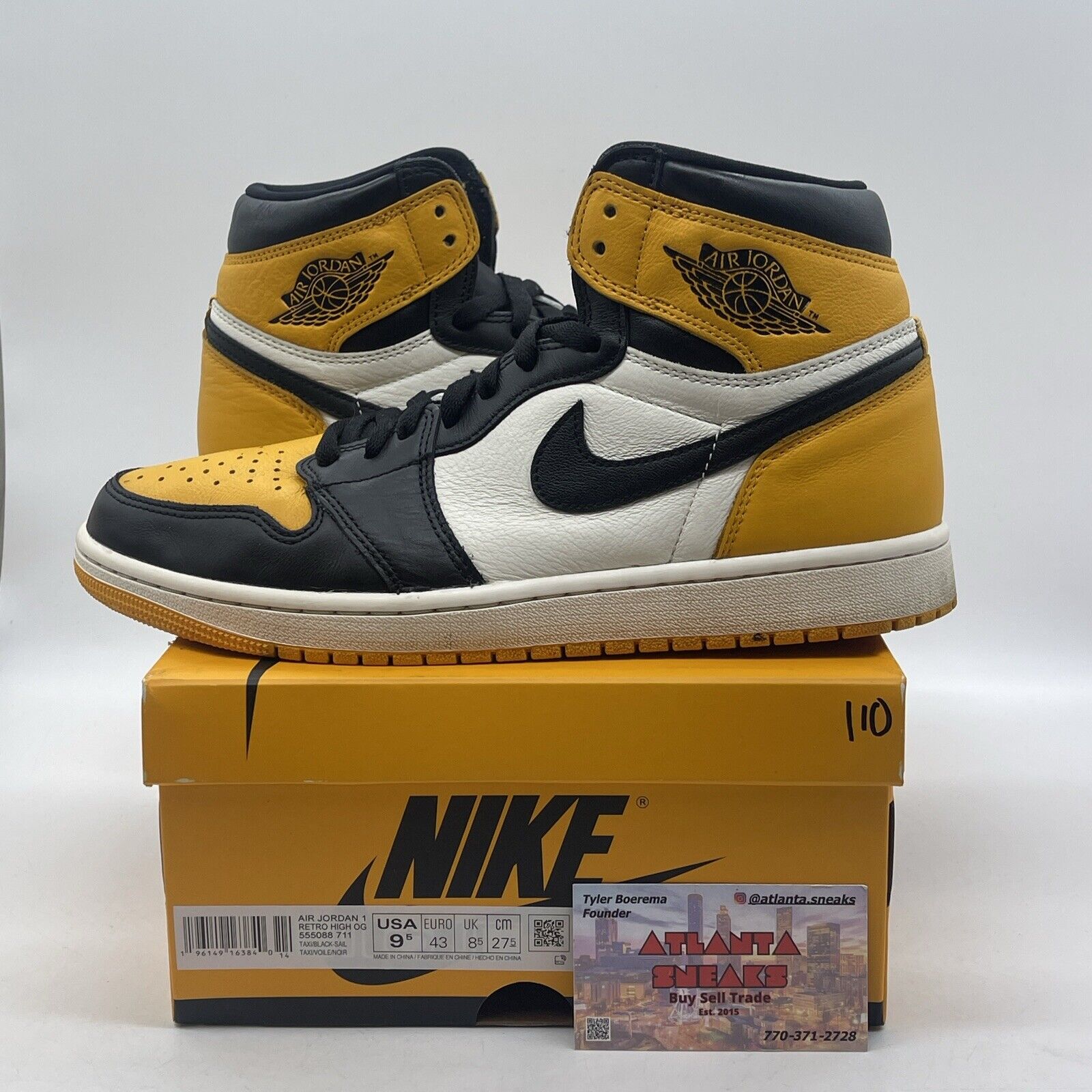 Size 9.5 - Jordan 1 Retro OG High Yellow Toe White Black (555088-711)