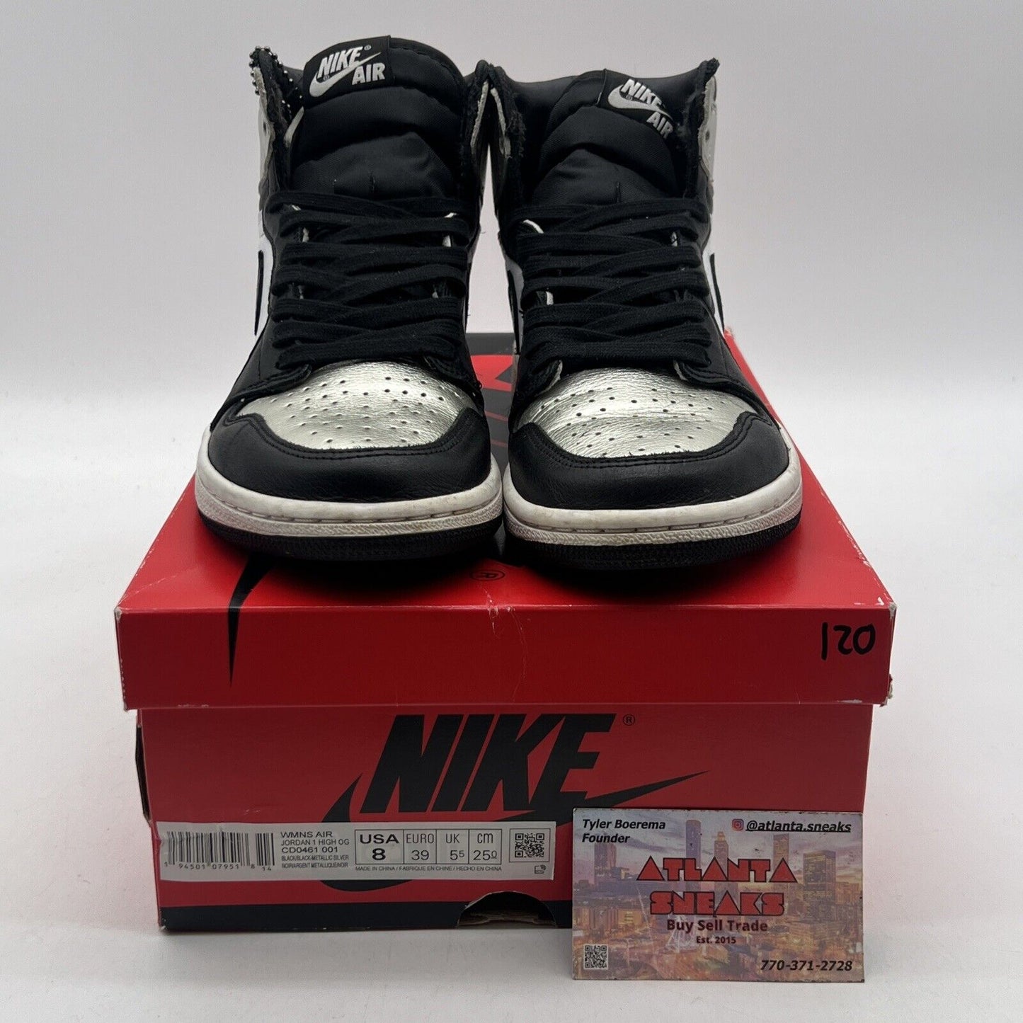 Size 8 - Jordan 1 High OG Metallic Silver Black White Leather (CD0461-001)