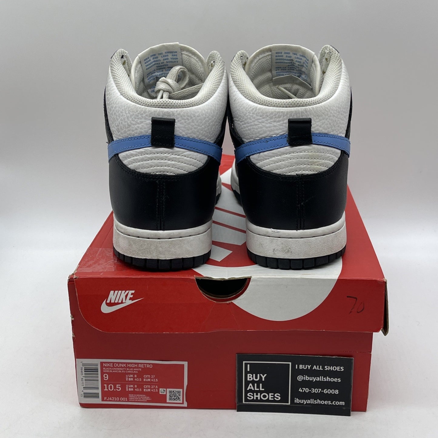 Size 9 - Nike Dunk High EMB 'University Blue' White Leather (FJ4210-001)