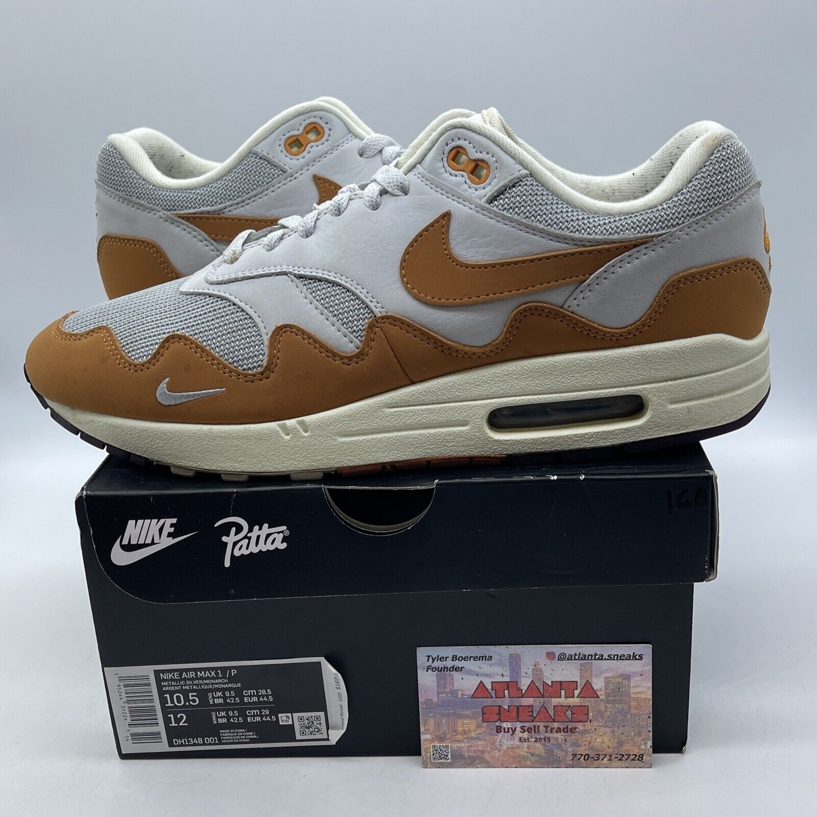 Size 10.5 - Nike Air Max 1 Patta Waves Monarch Brown Grey Suede (DH1348-001)