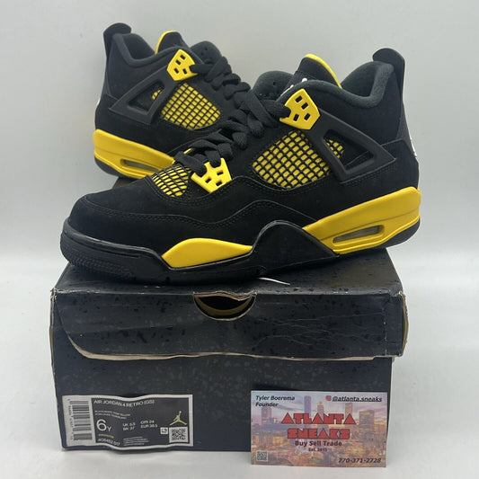 Size 6 - Jordan 4 Retro Low Thunder Brand New Og All Black Yellow