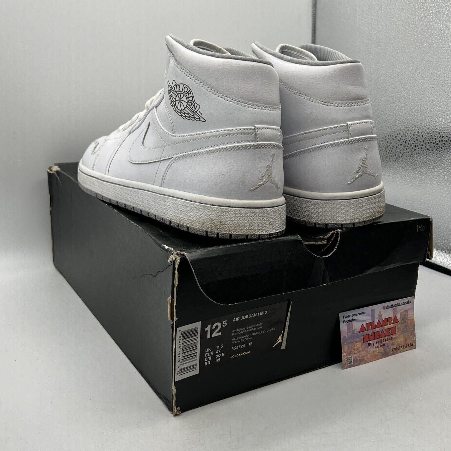 Size 12.5 - Air Jordan 1 Mid White Wolf Grey Leather (554724-112)