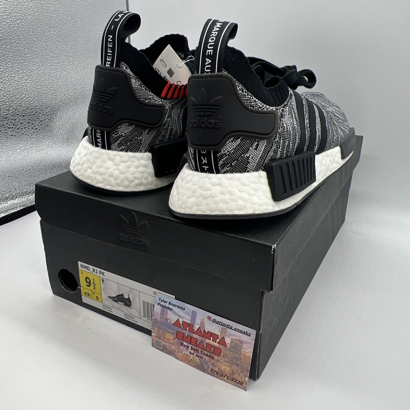 Size 9.5 - adidas NMD R1 Primeknit Black Glitch 2018 Brand New Og All