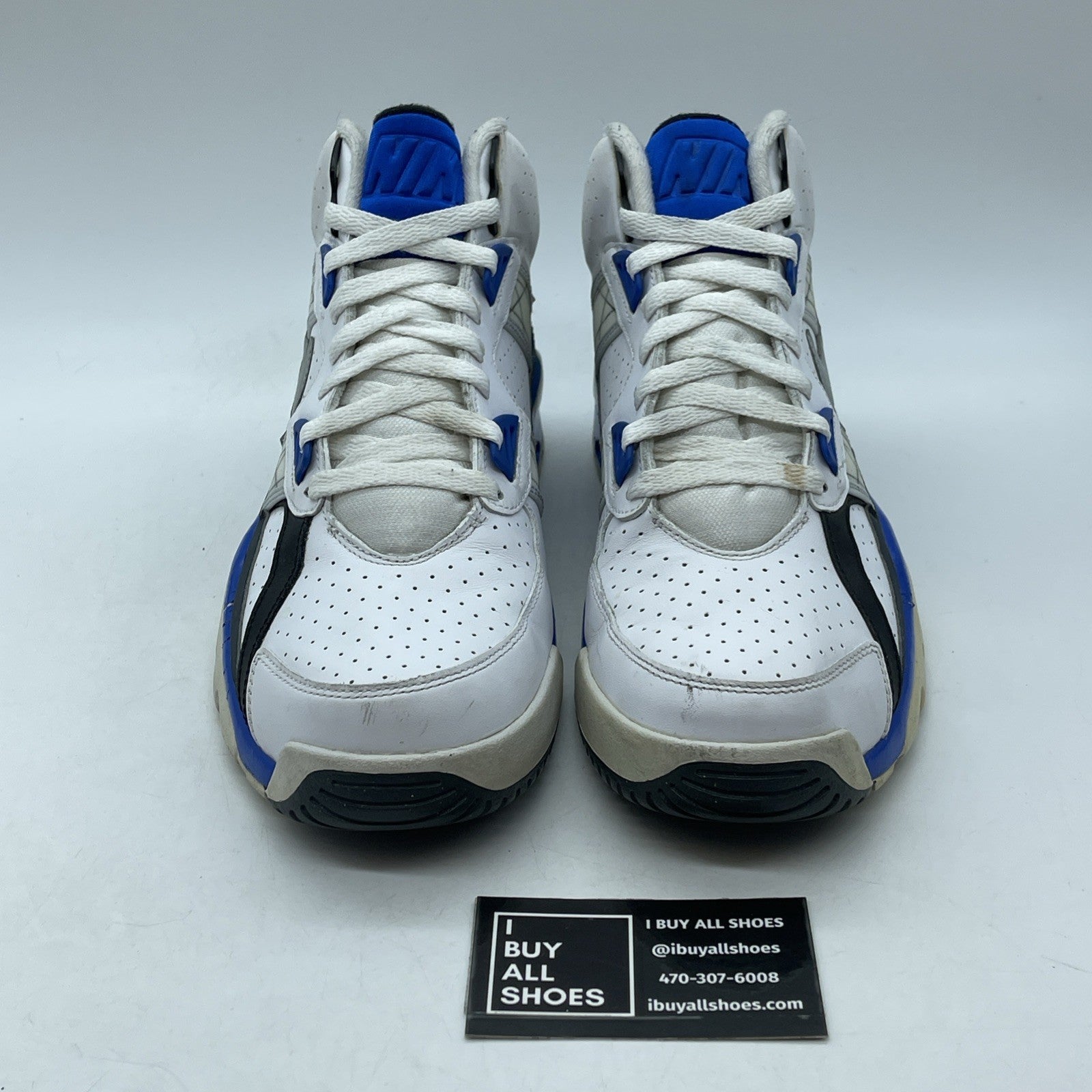 Size 10 - Nike Air Trainer Sc High White Blue Grey Suede Leather (302346-117)
