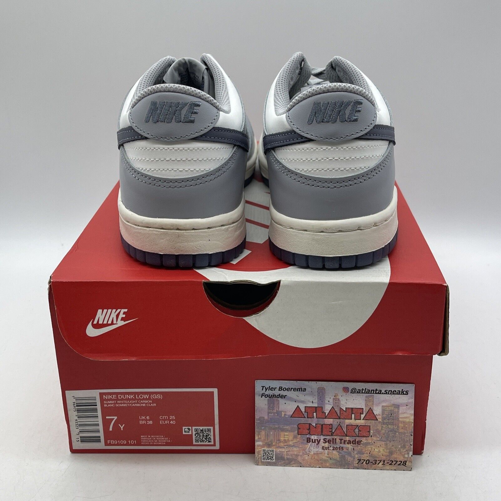 Size 7Y - Nike Dunk Low Platinum Tint Light Carbon Purple Grey (FB9109-101)