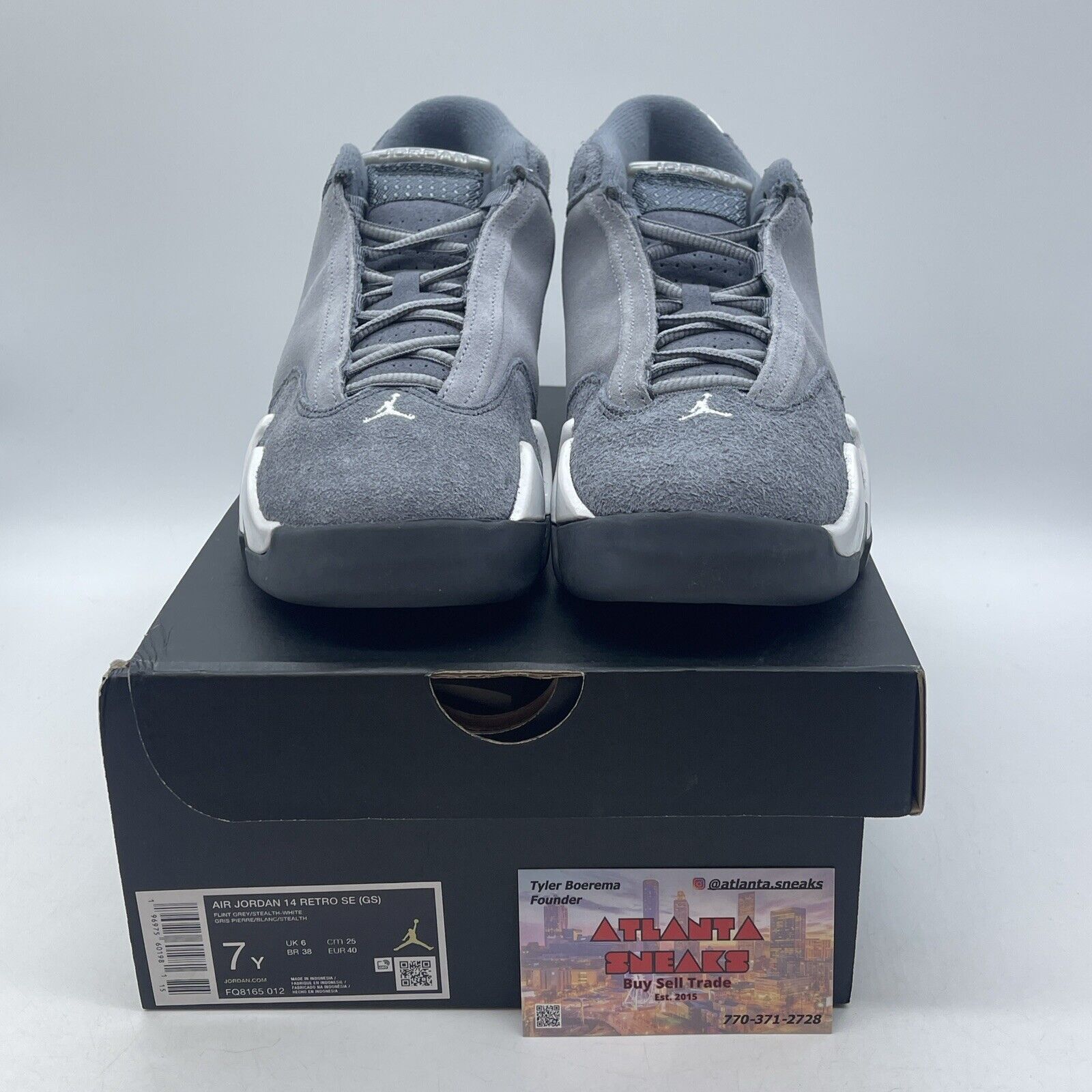 Size 7Y - Air Jordan 14 Flint Grey White Silver Suede (FQ8165-012)