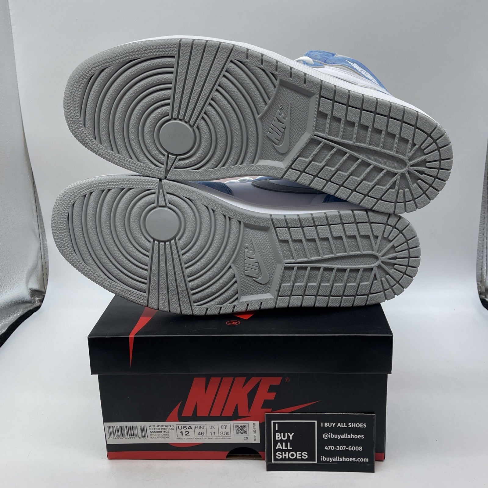 Size 12 - Air Jordan 1 Retro OG High Hyper Royal Blue White Leather (555088-402)