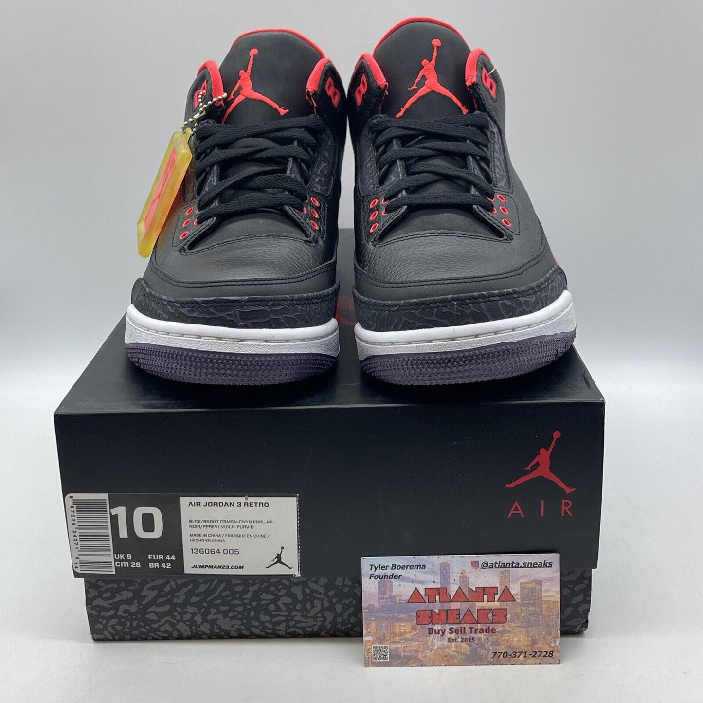 Size 10 - Air Jordan 3 Retro Crimson Purple Suede Black Leather (136064-005)