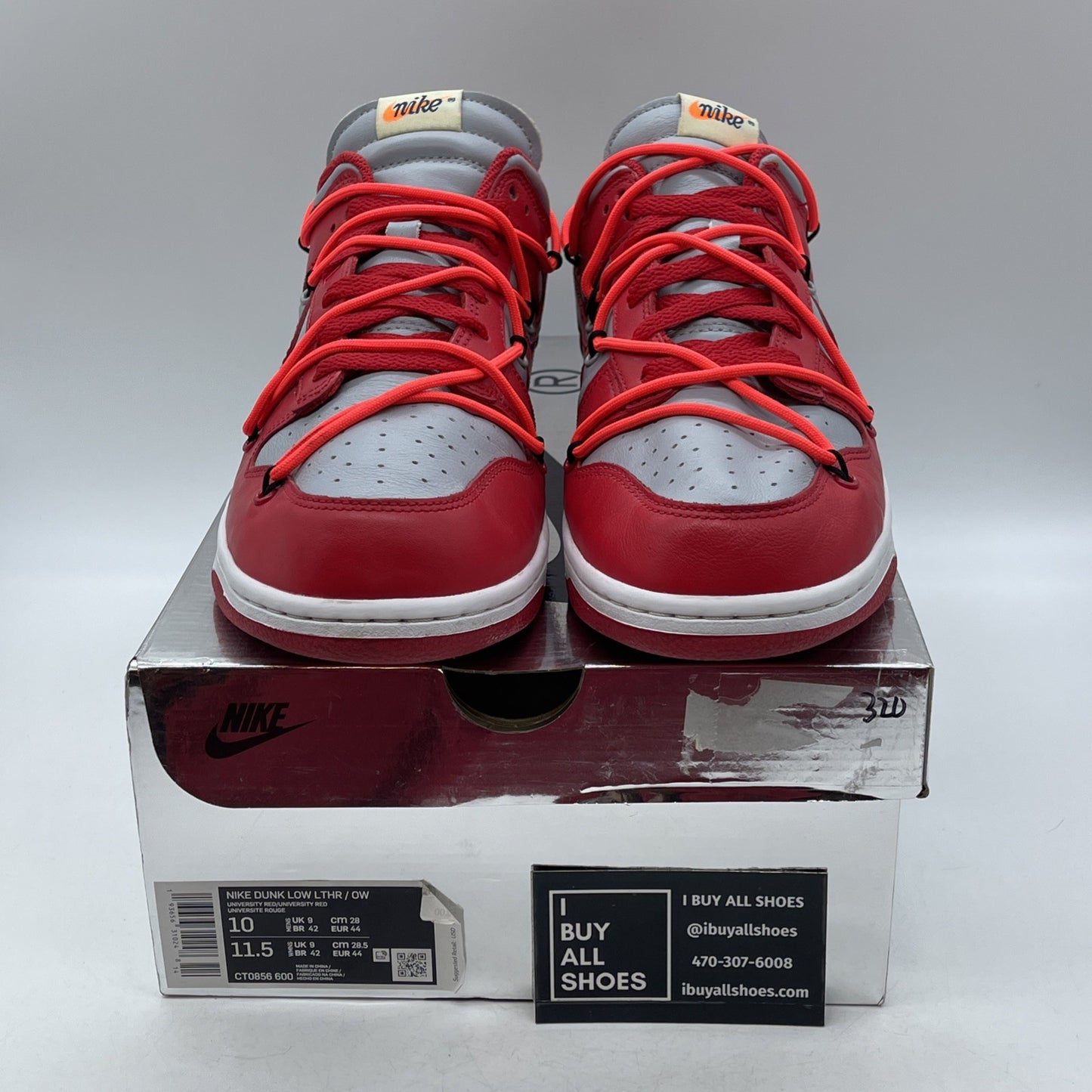 Size 10 - Nike Dunk Low x OFF-WHITE University Red Grey Leather (CT0856-600)