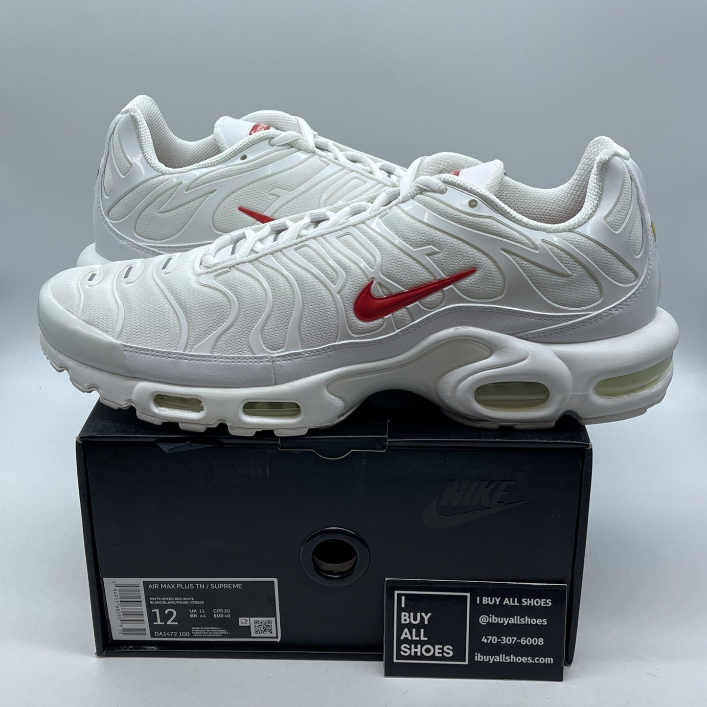 Size 12 - Nike Supreme x Air Max Plus TN White Red Suede Leather (DA1472-100)
