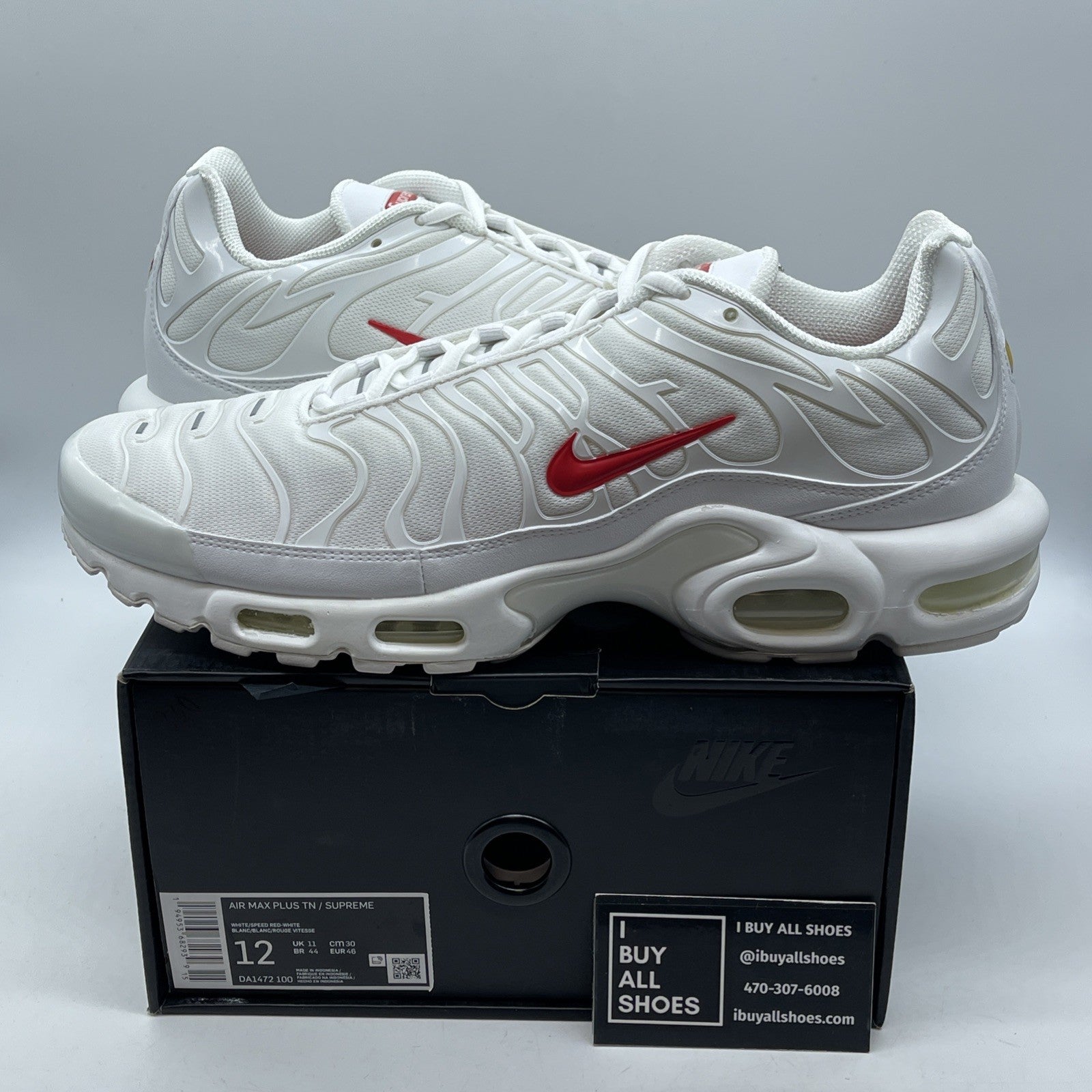 Size 12 - Nike Supreme x Air Max Plus TN White Red Suede Leather (DA1472-100)