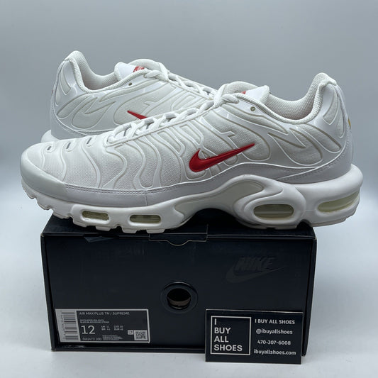 Size 12 - Nike Supreme x Air Max Plus TN White Red Suede Leather (DA1472-100)