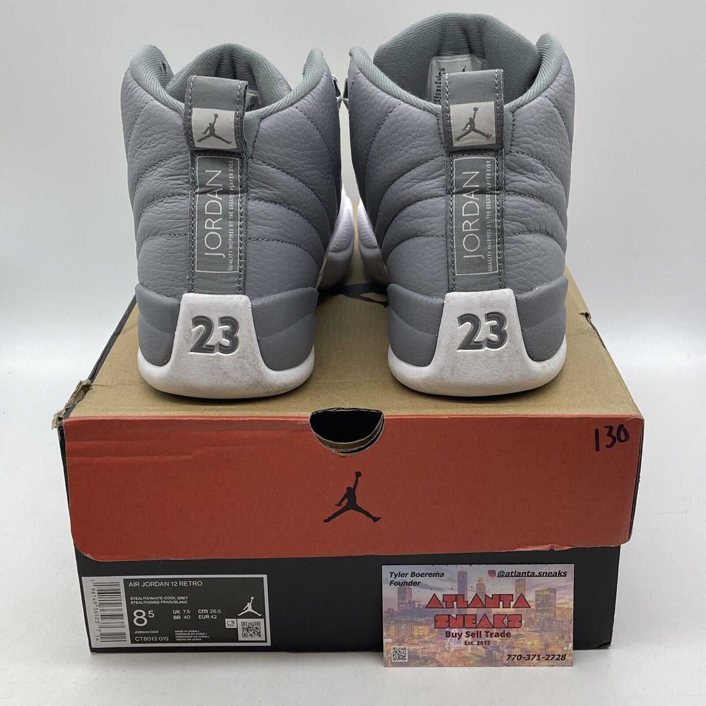 Size 8.5 - Jordan 12 Stealth Grey White Leather (CT8013-015)