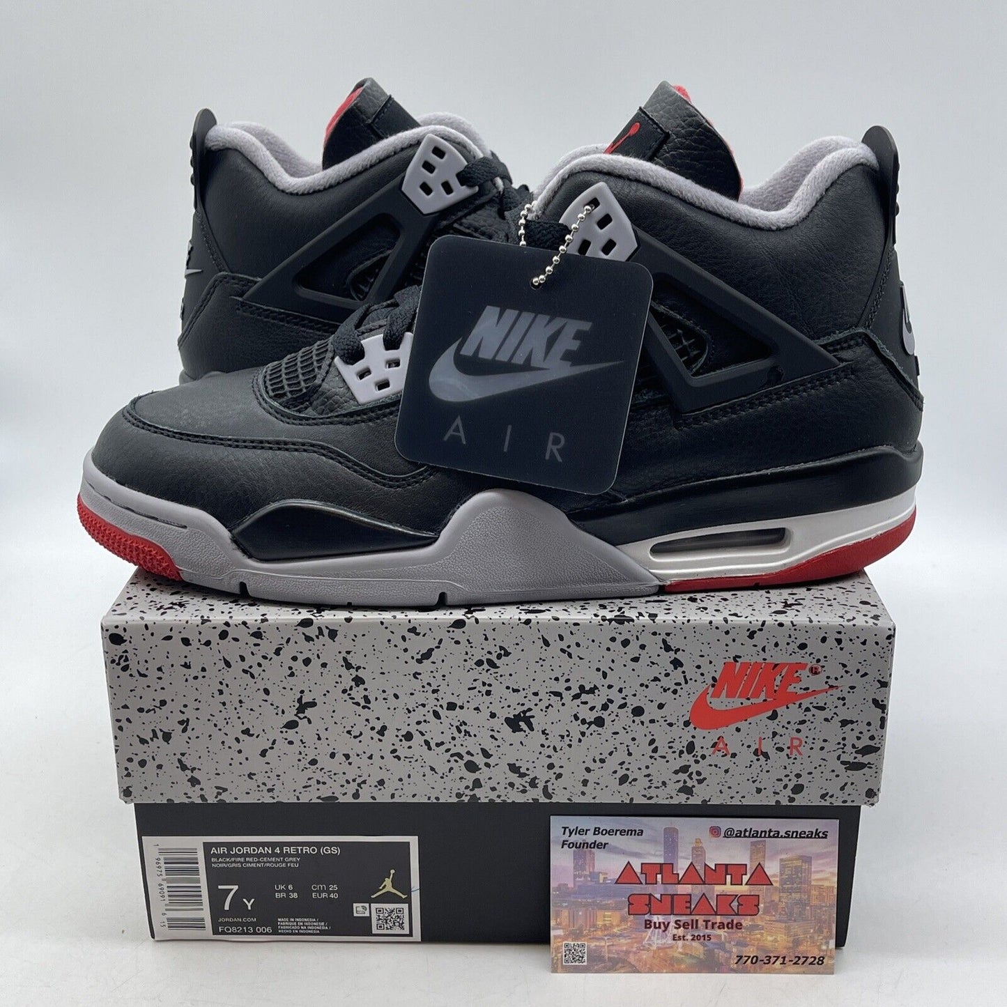 Size 7Y - Air Jordan 4 Retro Bred Reimagined Black Grey Leather (FQ8213-006)