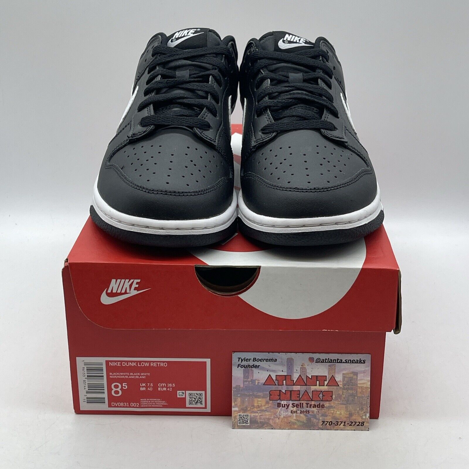 Size 8.5 - Nike Dunk Low Black Panda 2.0 White Leather (DV0831-002)