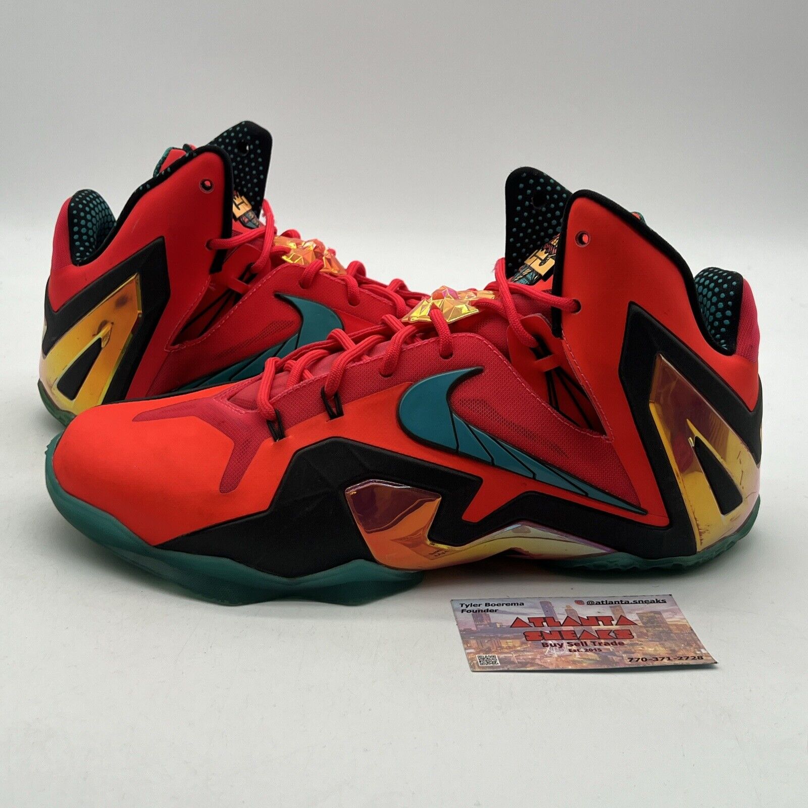 Size 10.5 - Nike LeBron 11 Elite Hero Pack Aqua Red (642846-600)