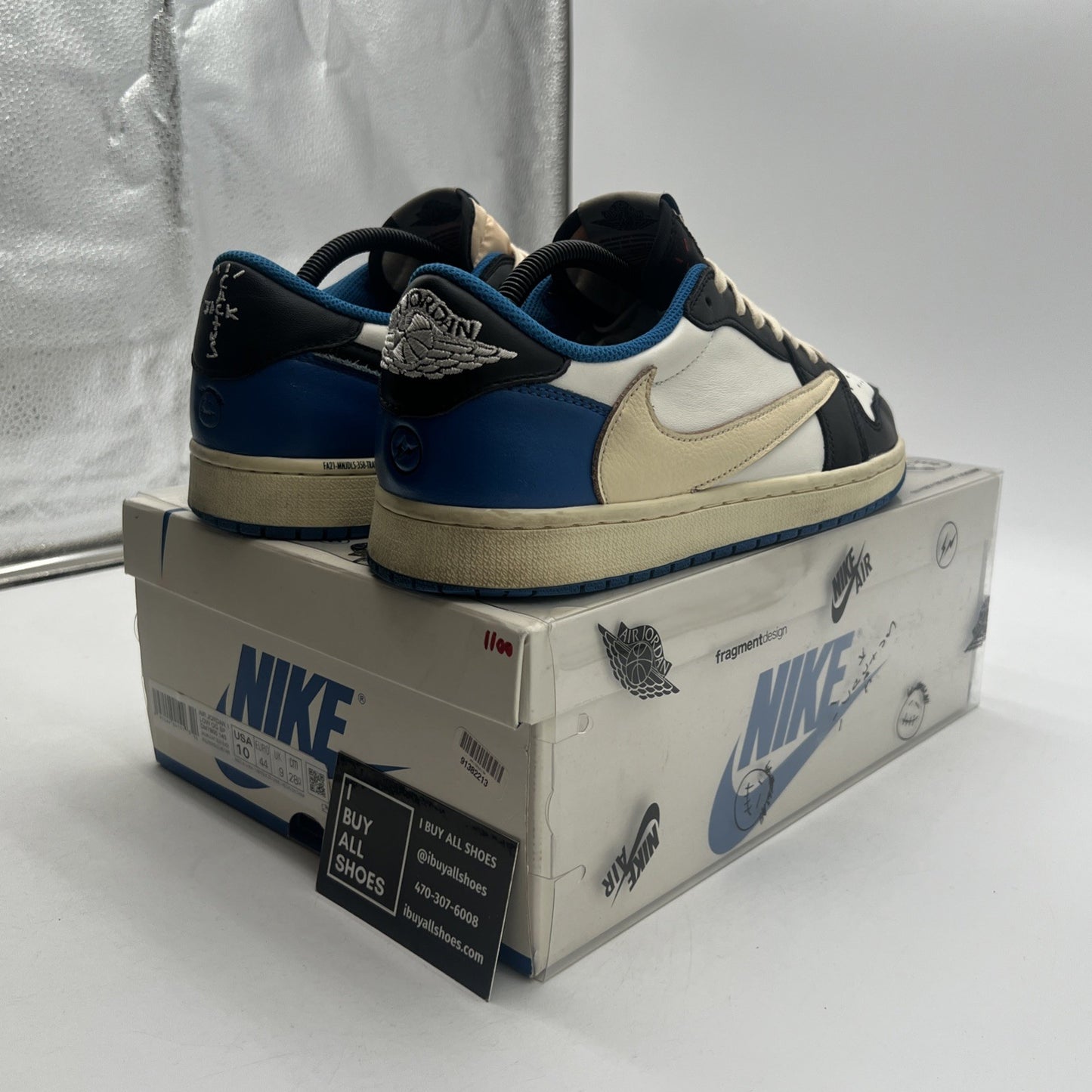 Size 10 - Air Jordan 1 Retro x Fragment Design x Travis Scott Low Blue