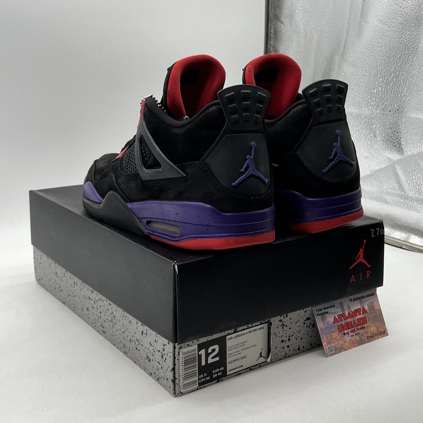 Size 12 - Jordan 4 Retro NRG Raptors 2018 Purple Red Black Suede (AQ3816-065)