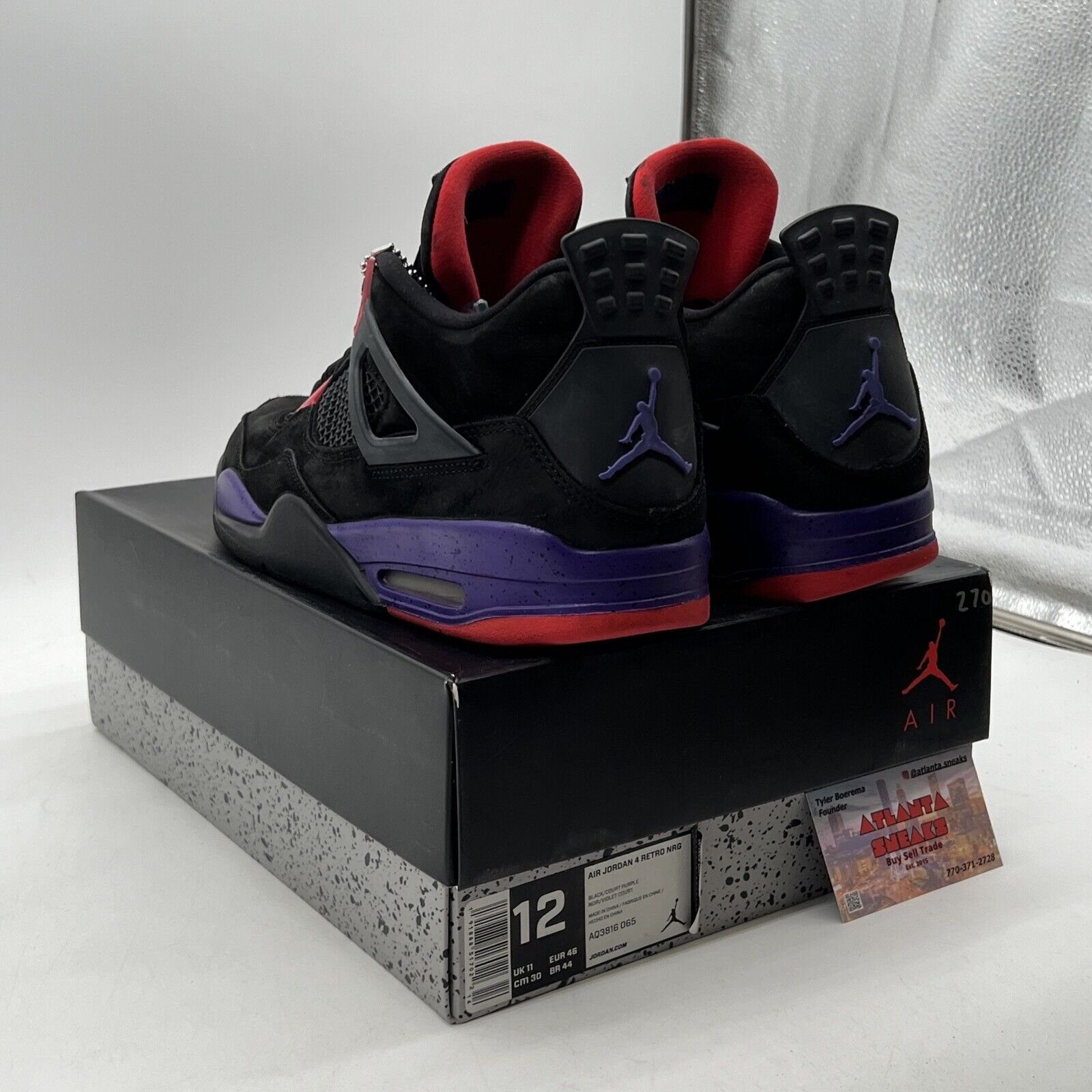 Size 12 - Jordan 4 Retro NRG Raptors 2018 Purple Red Black Suede (AQ3816-065)