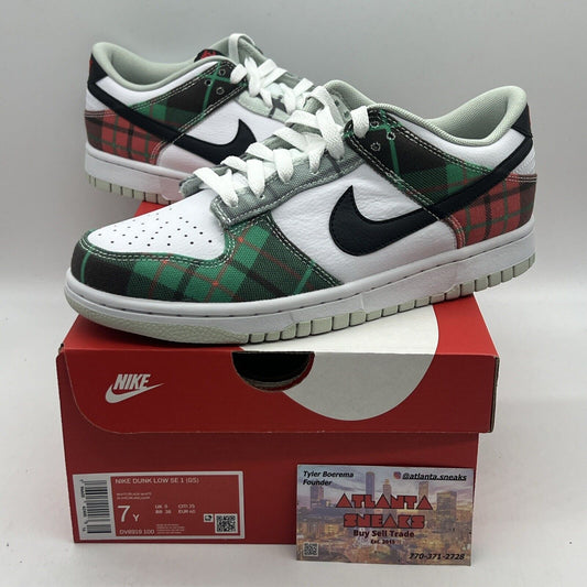 Nike Dunk Low 'Tartan Plaid' White Black Red Grey DV0827-100 Size 7Y Brand New