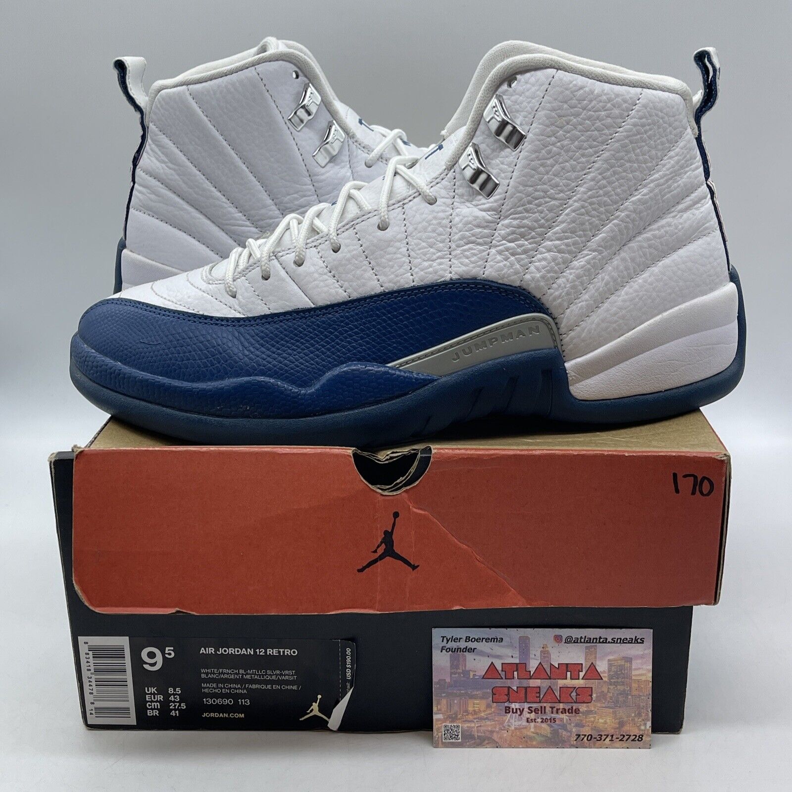 Size 9.5 - Jordan 12 Retro French Blue 2016 Grey White Leather (130690-113)