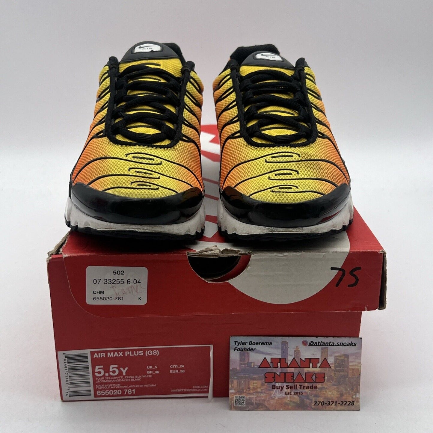 Size 5.5Y - Nike Air Max Plus Sunset (655020-781) Yellow Orange Black