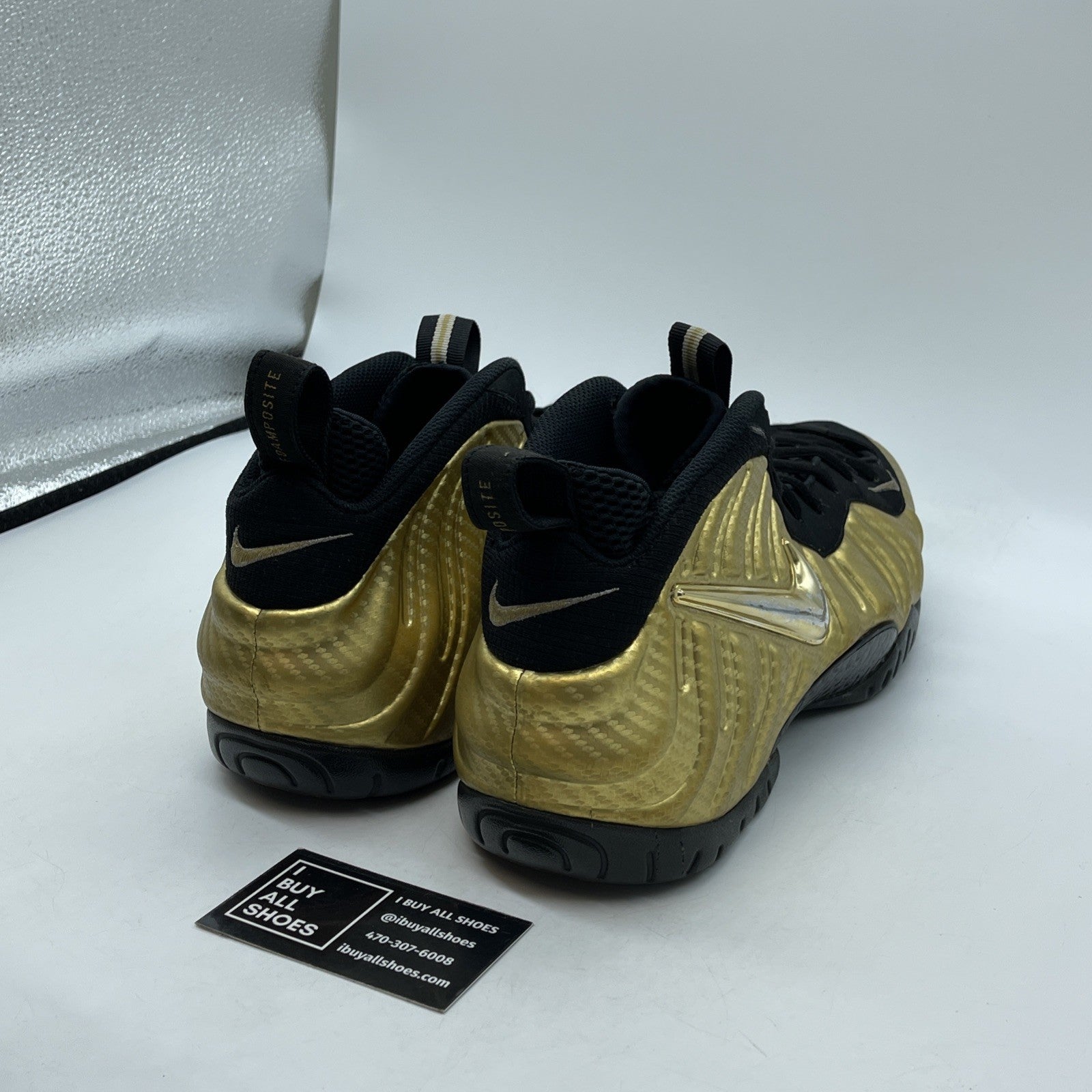 Size 11.5 - Nike Air Foamposite Pro Metallic Gold Black Suede (624041-701)
