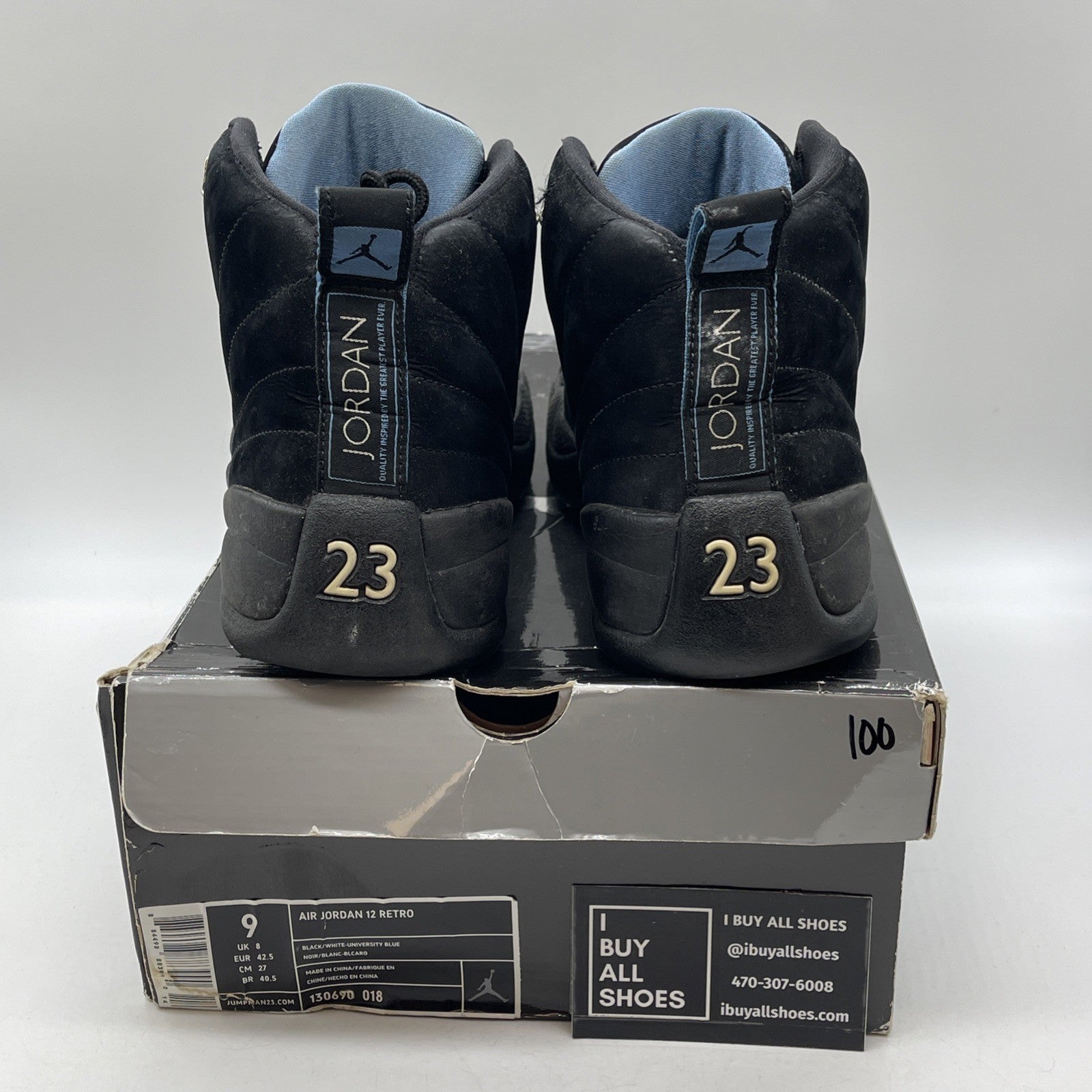 Size 9 - Air Jordan 12 Retro 2009 Nubuck Black Suede Leather (130690-018)