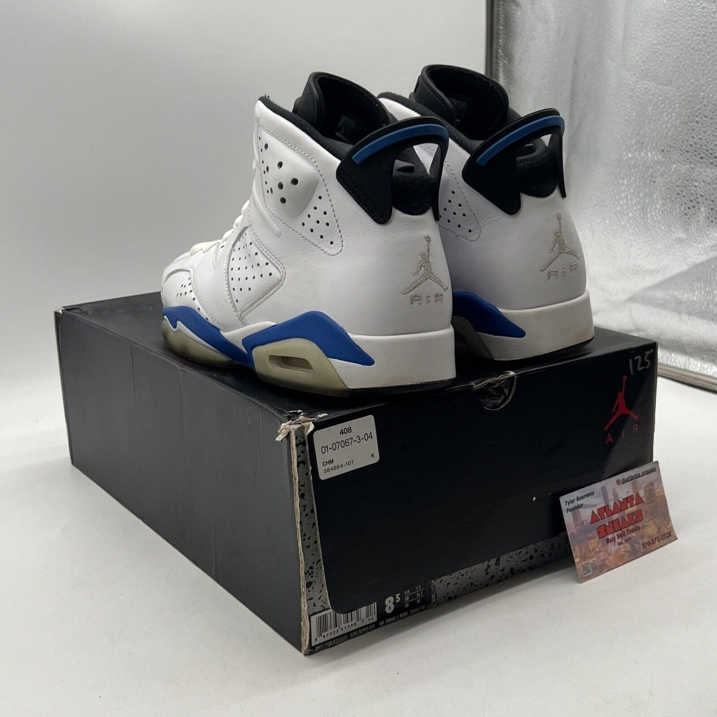 Size 8.5 - Air Jordan 6 Retro 2014 Sport Blue White Black Leather (384664-107)